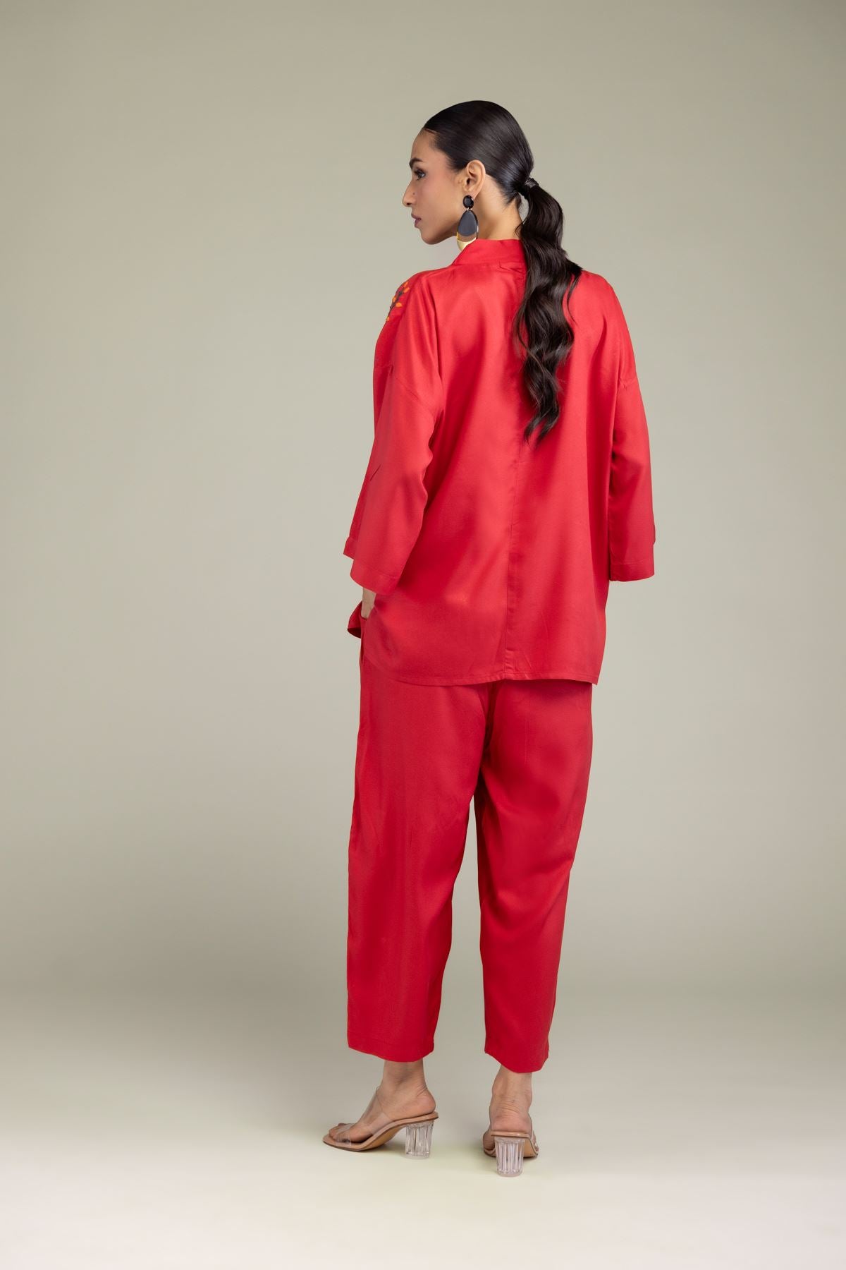 Red V-Neck Blouse