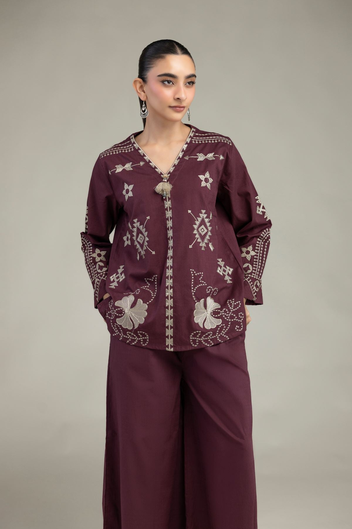 V-Neck Geometric Blouse