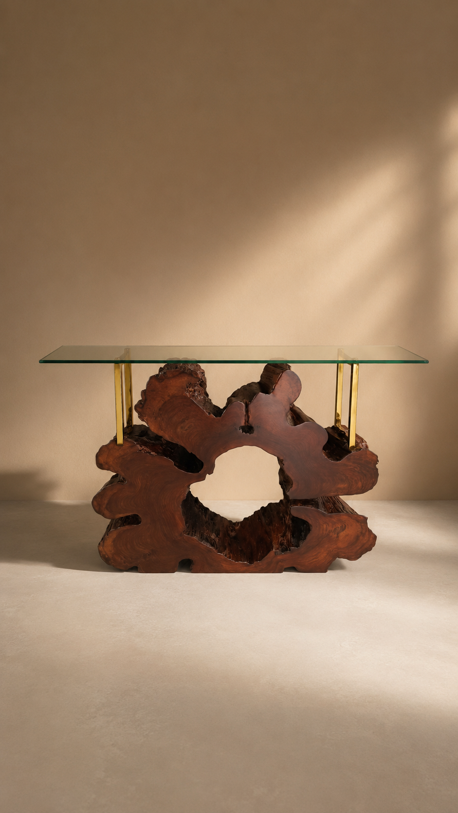 Halo console with glass top