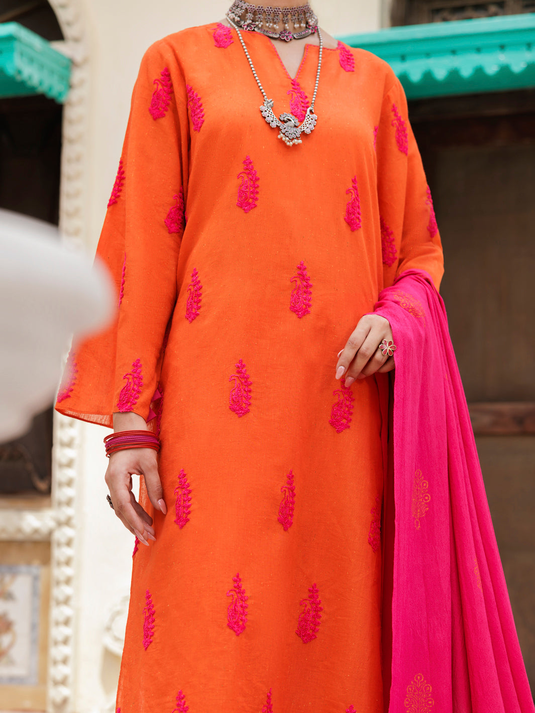 Orange Dobby 3Pc Unstitched - AWP-3PS-651