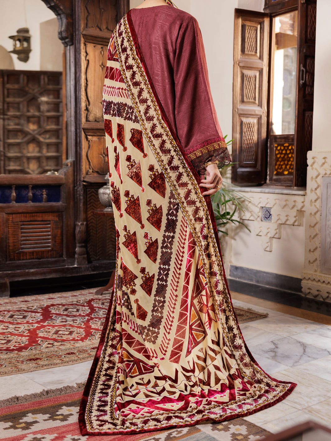 Maroon Acrylic 3Pc Unstitched - AWP-3PS-656