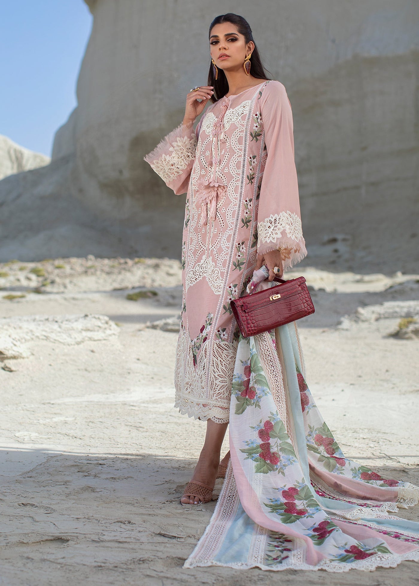 3 Piece Embroidered Chiffon Suit | MCS-25-102