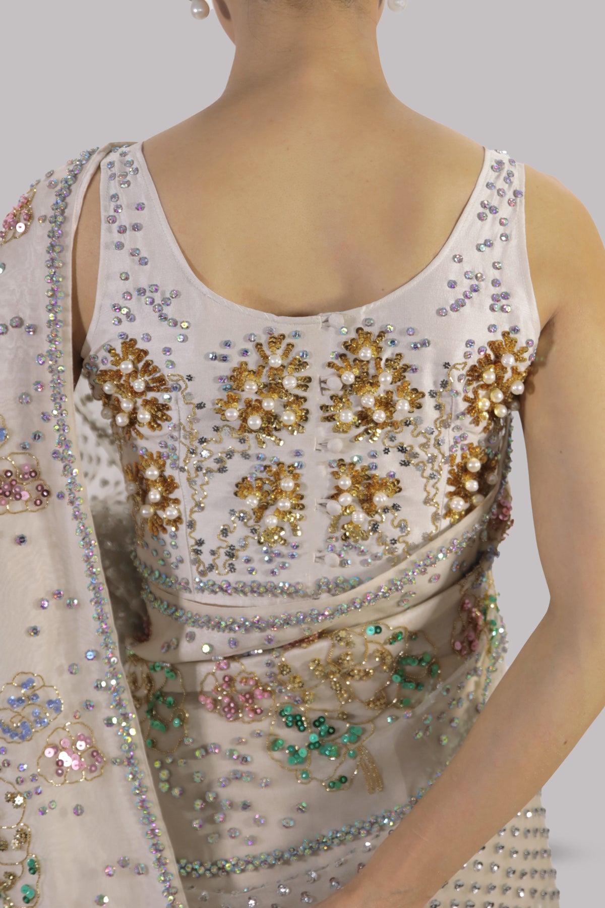 Egret Embellished Organza Sari