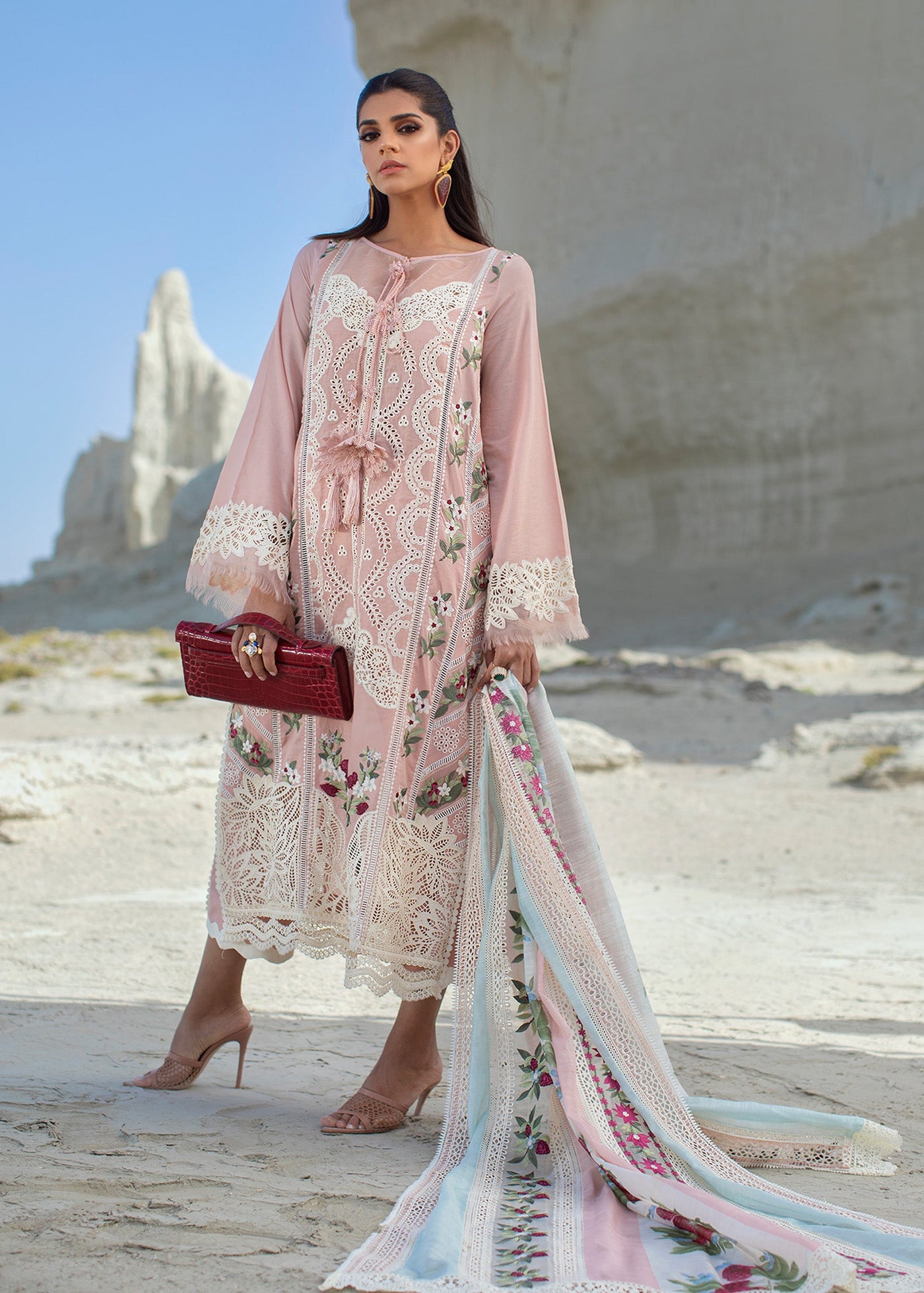 3 Piece Embroidered Chiffon Suit | MCS-25-102