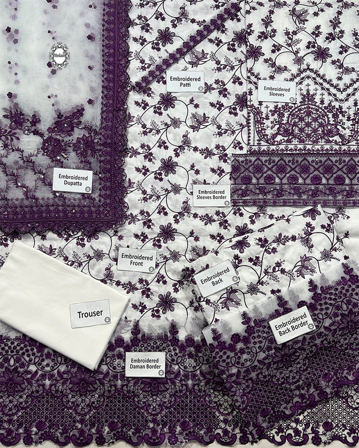 Faiza Saqlain – Jehona Style (White & Purple)
