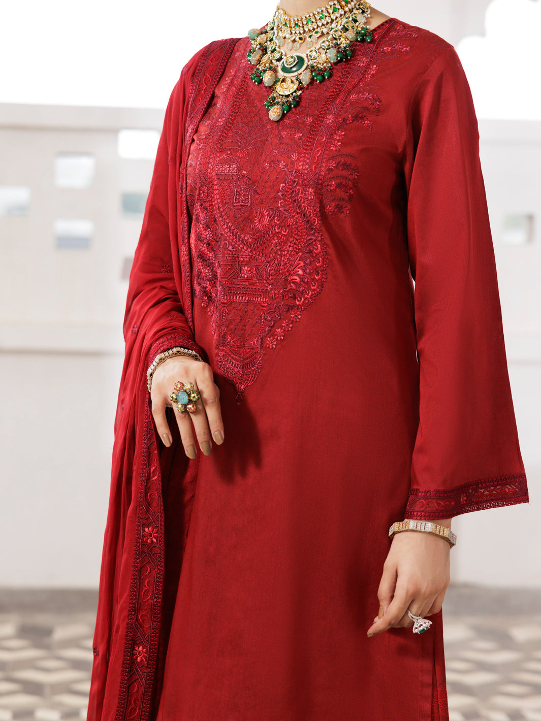 Red Yarn Dyed 3Pc Stitched - AWP-3PS-685
