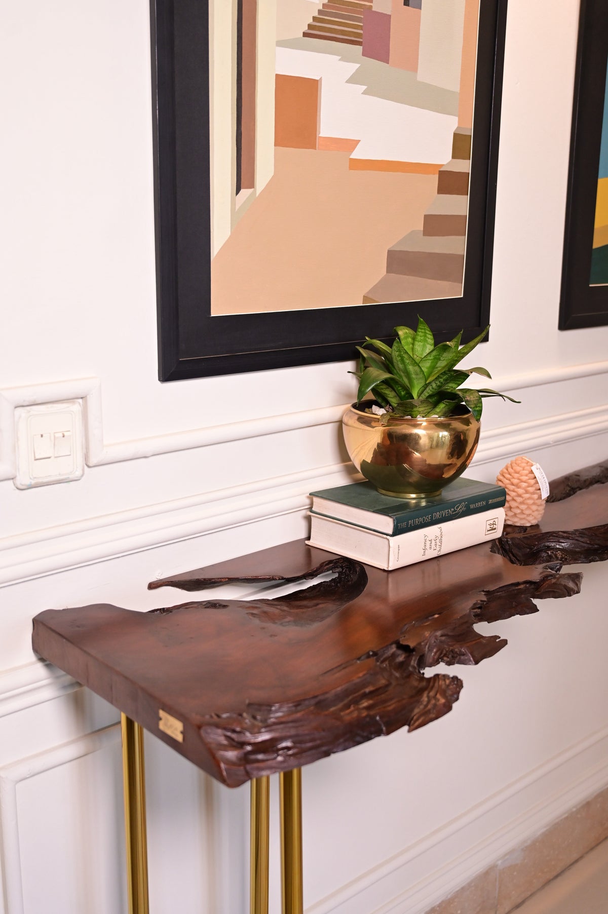 Live edge console with 5 golden stainless steel legs (Cyra)2100