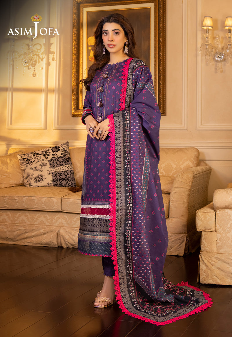 AJS-24 DESIGNERS STITCHED PRINTED LAWN 3 PCS