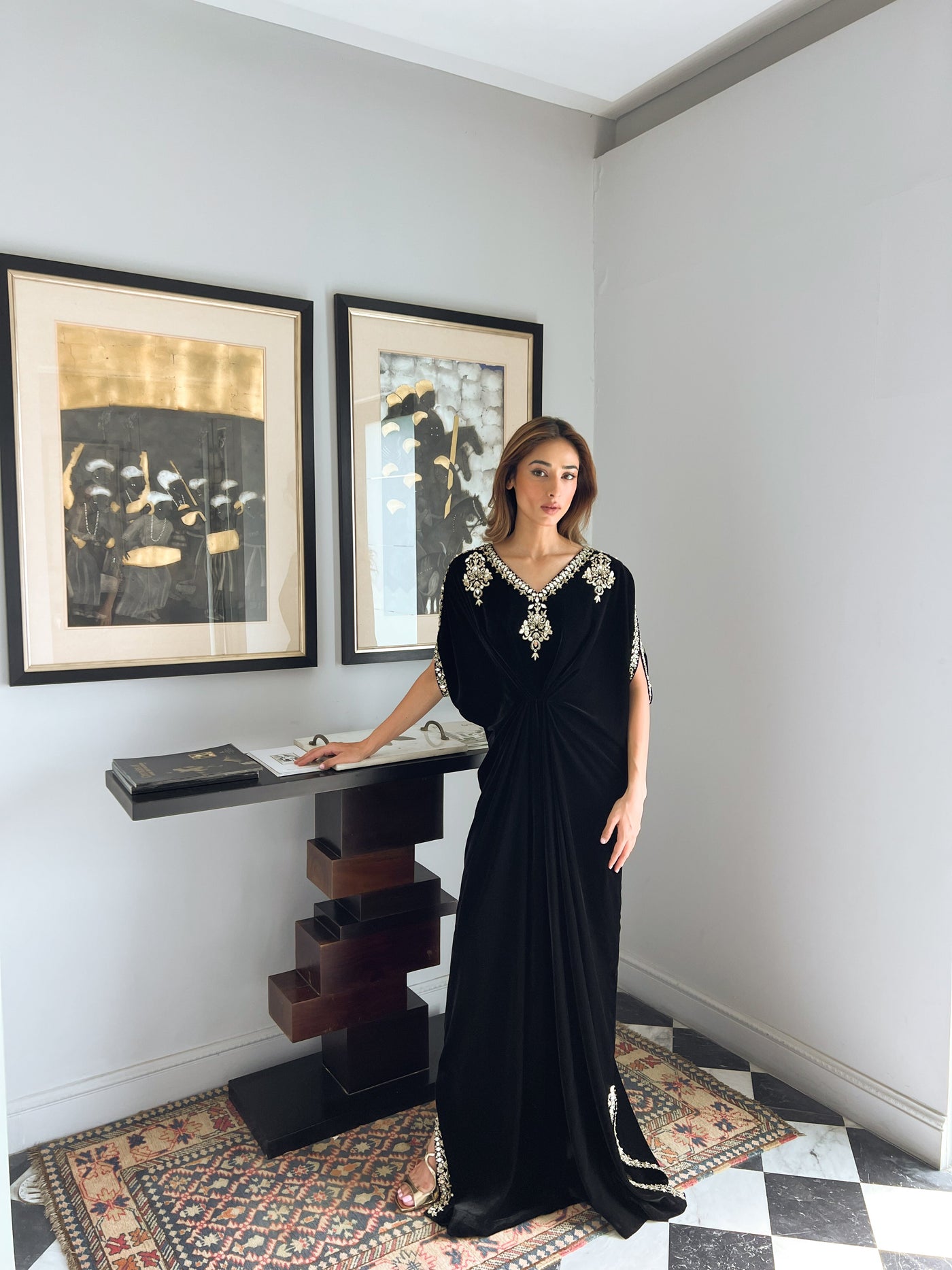 Black Velvet Embellished Kaaftan
