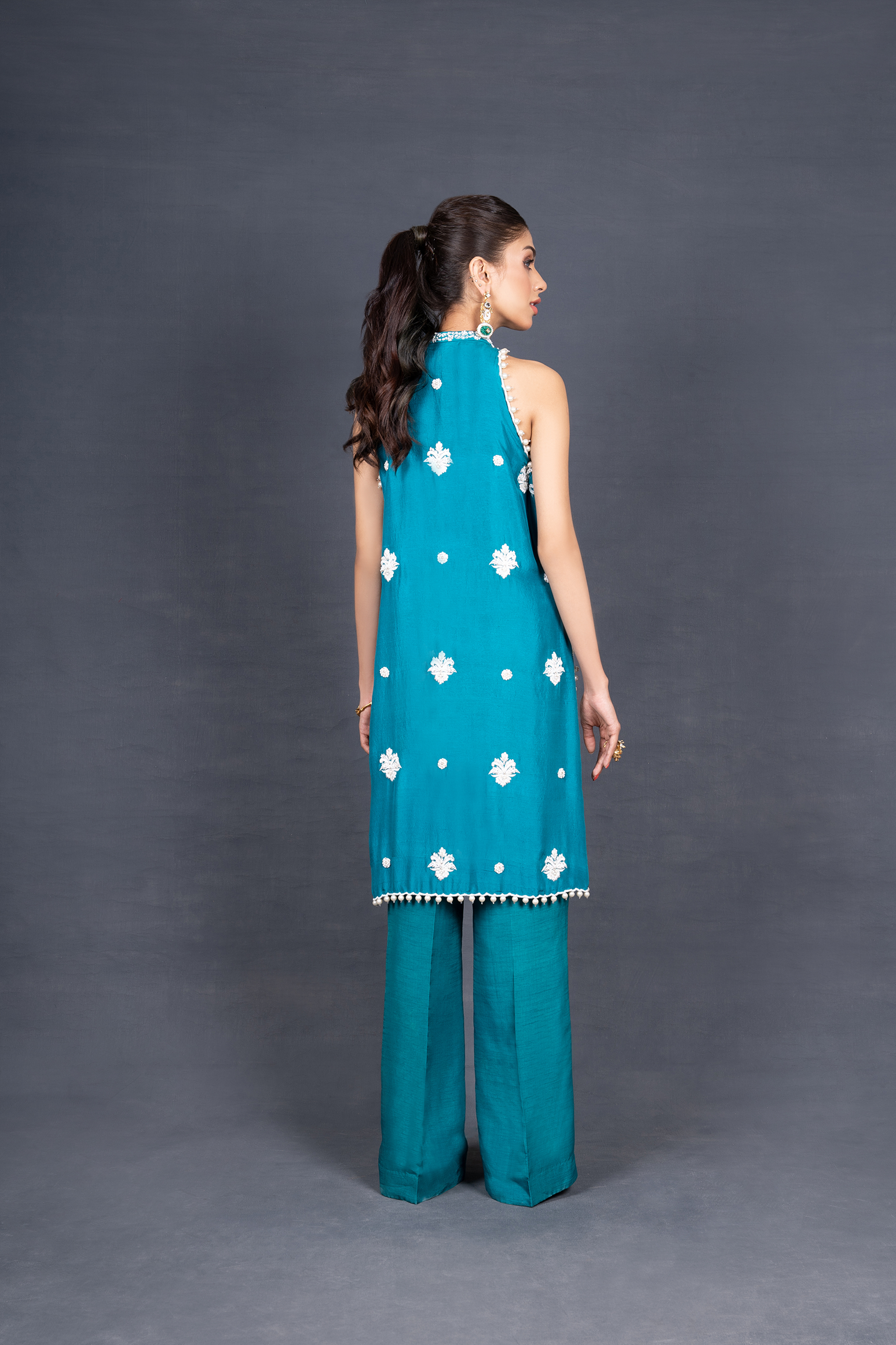 Floral Jaal Embellished Tunic with Matching Flared Trousers