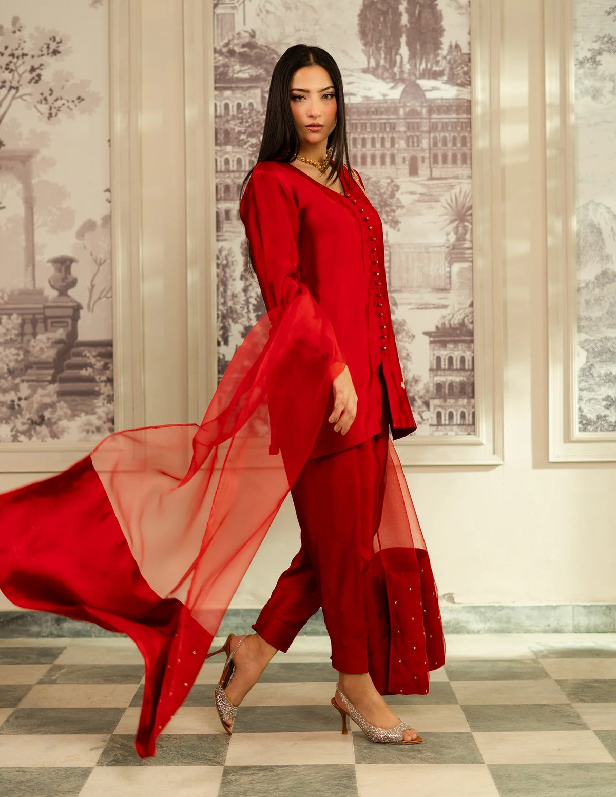 Laado Scarlet Ruby Dupatta (Plain with Tassels)