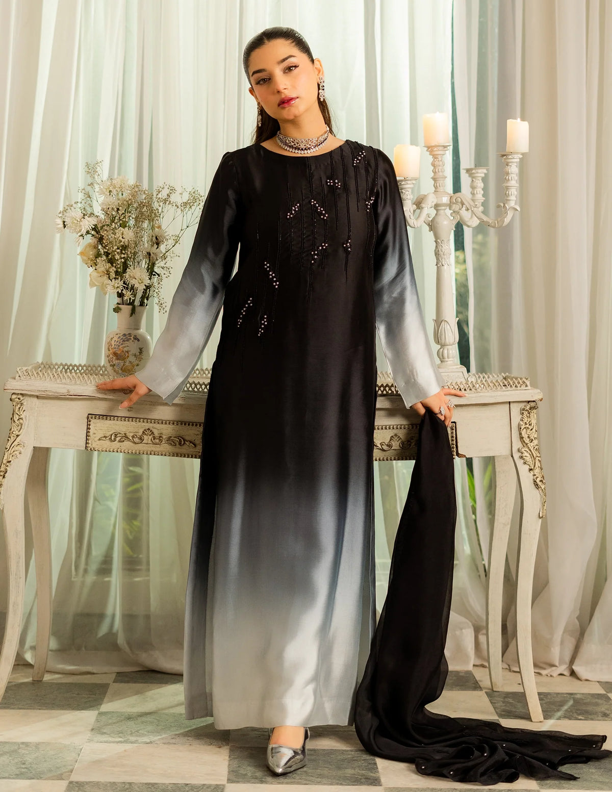 Laado Moonlit Onyx Embroidered Dupatta