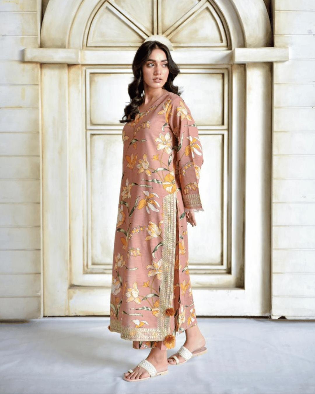 Peach Flora – Khaddar Suit for Women