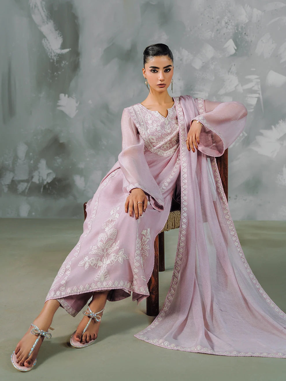 Khaddi Tulle - 4Pcs Tusser Net Ensemble