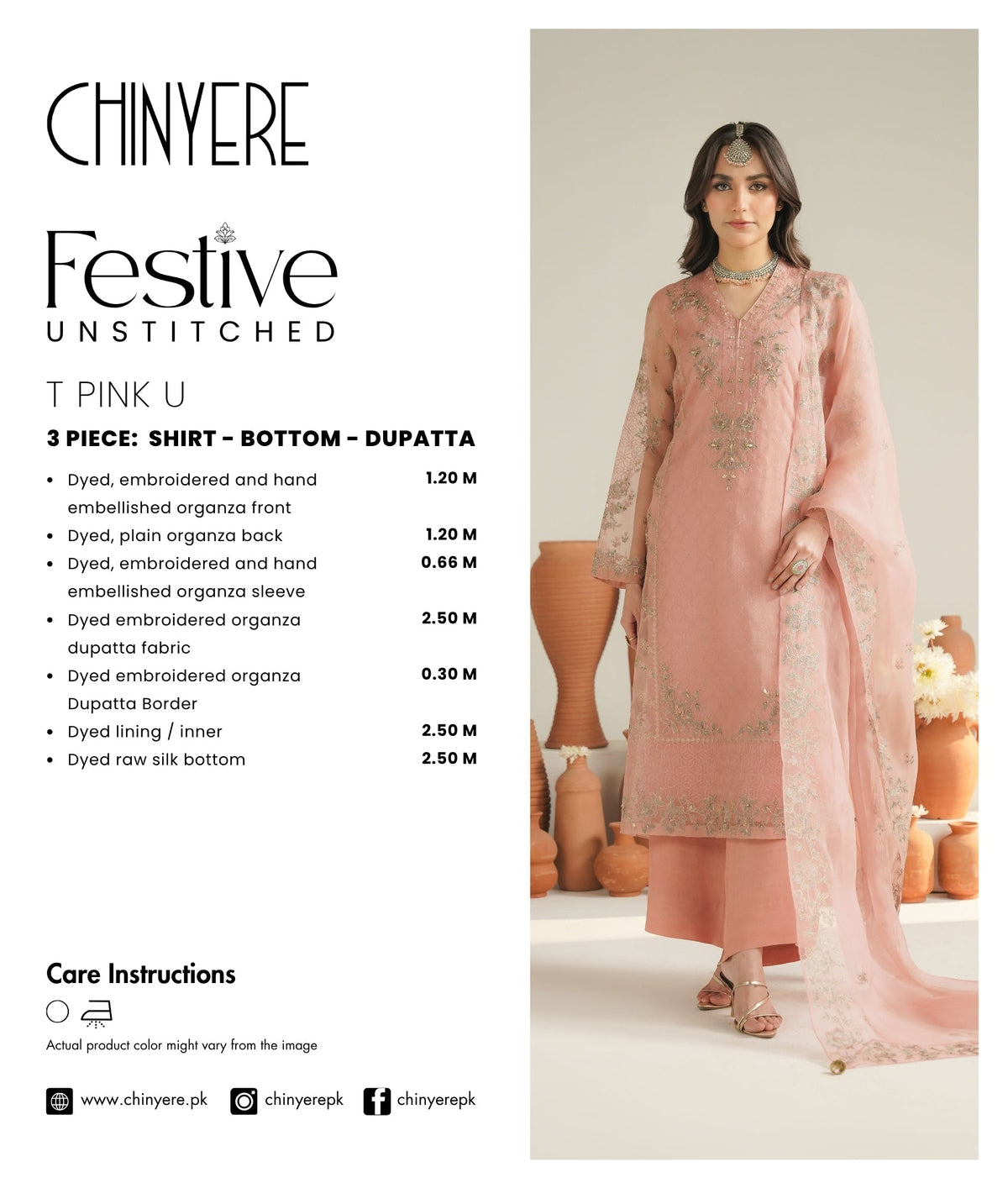 3 Piece Organza Embroidered Unstitched Suit (UF0035)