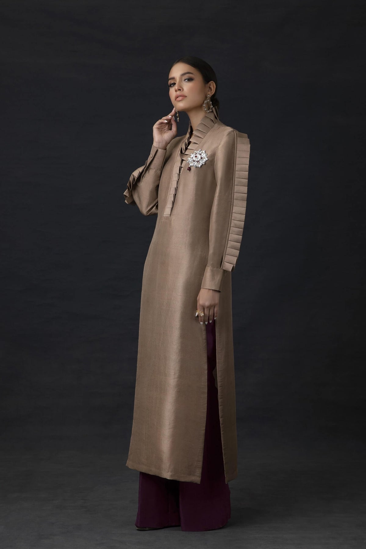 Long Raw Silk Tunic with Flared Pants