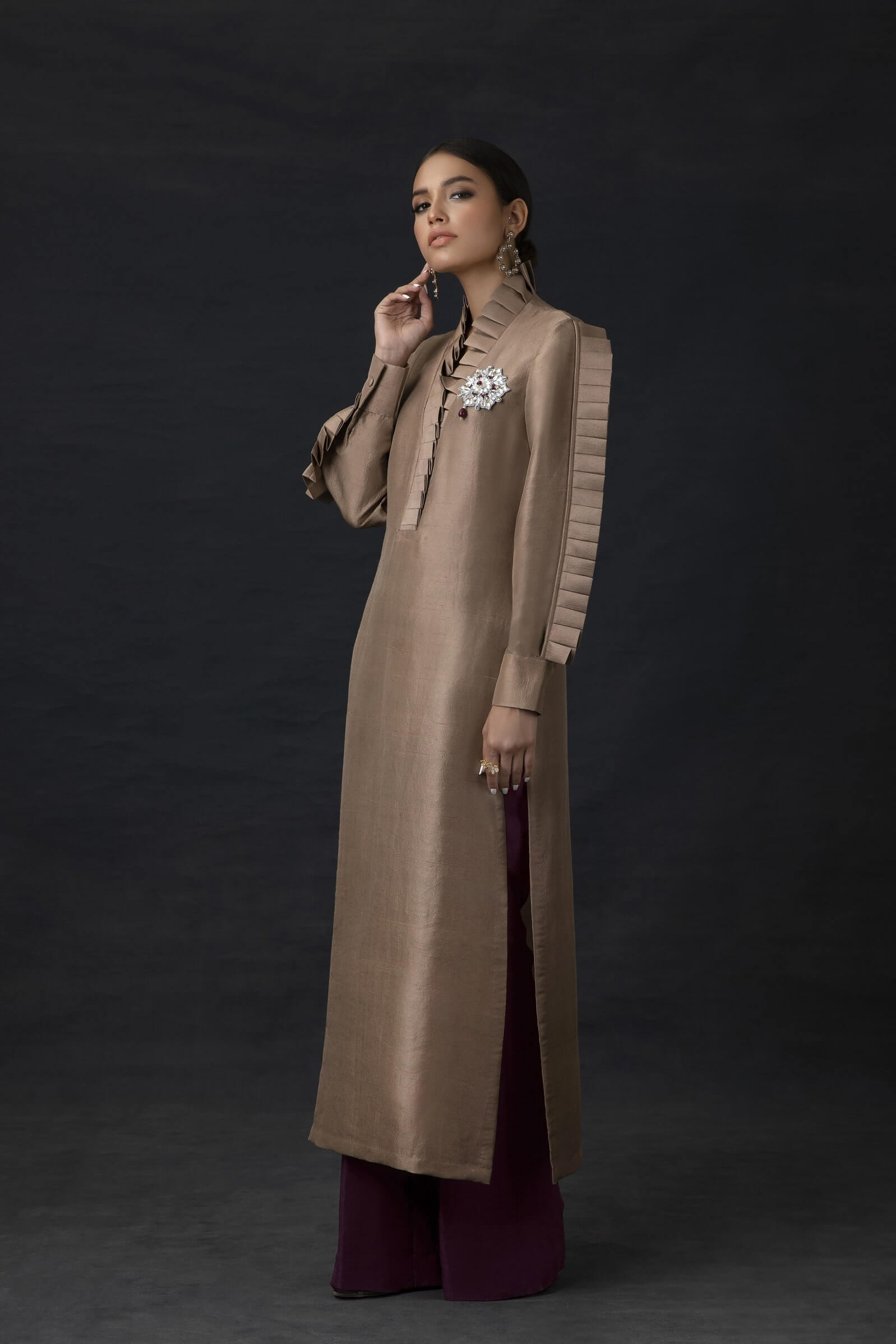 Long Raw Silk Tunic with Flared Pants