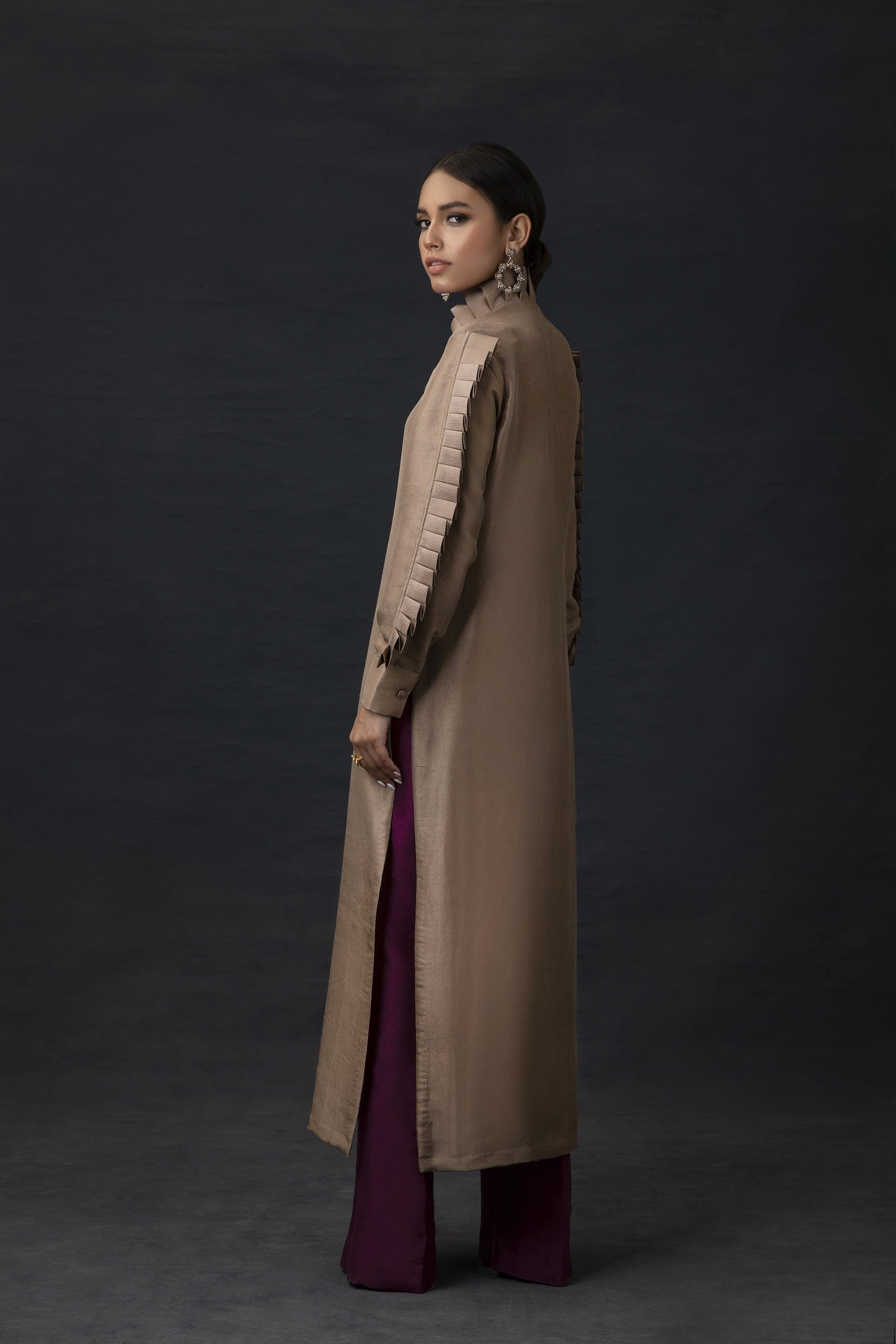 Long Raw Silk Tunic with Flared Pants