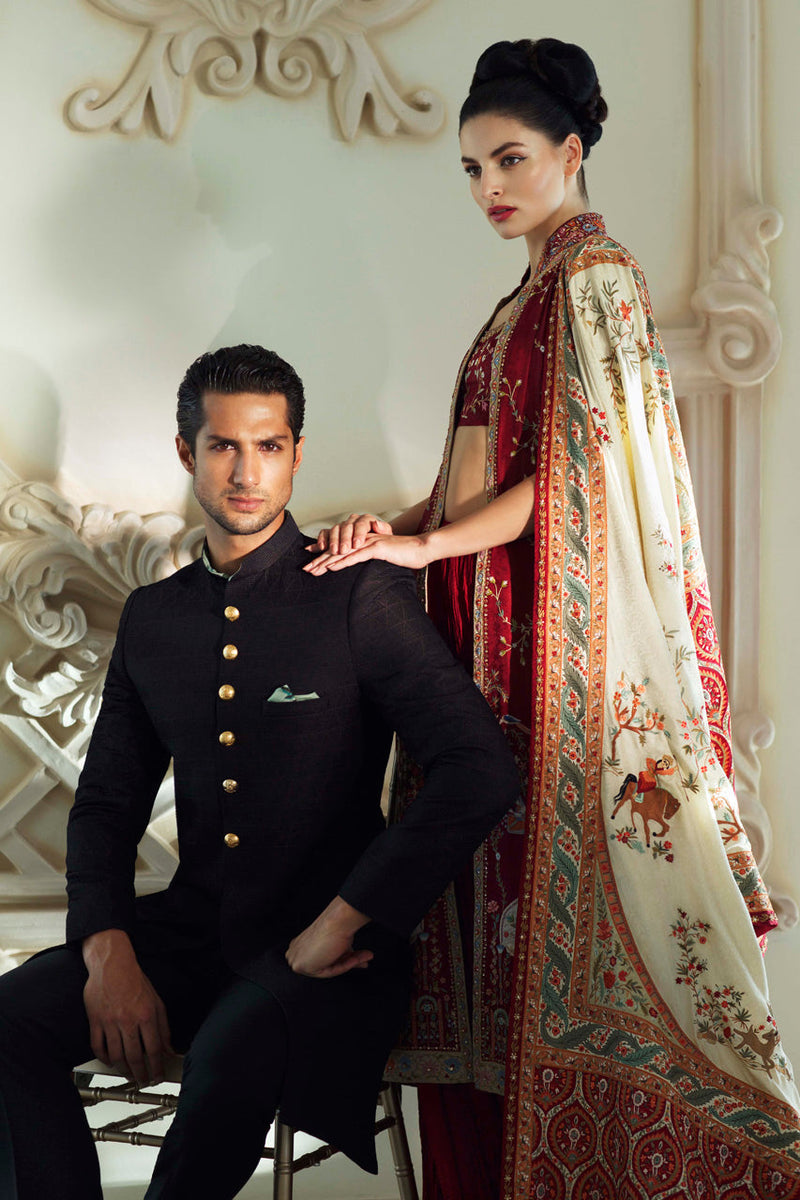 Embroidered Sherwani With Woolen Trousers