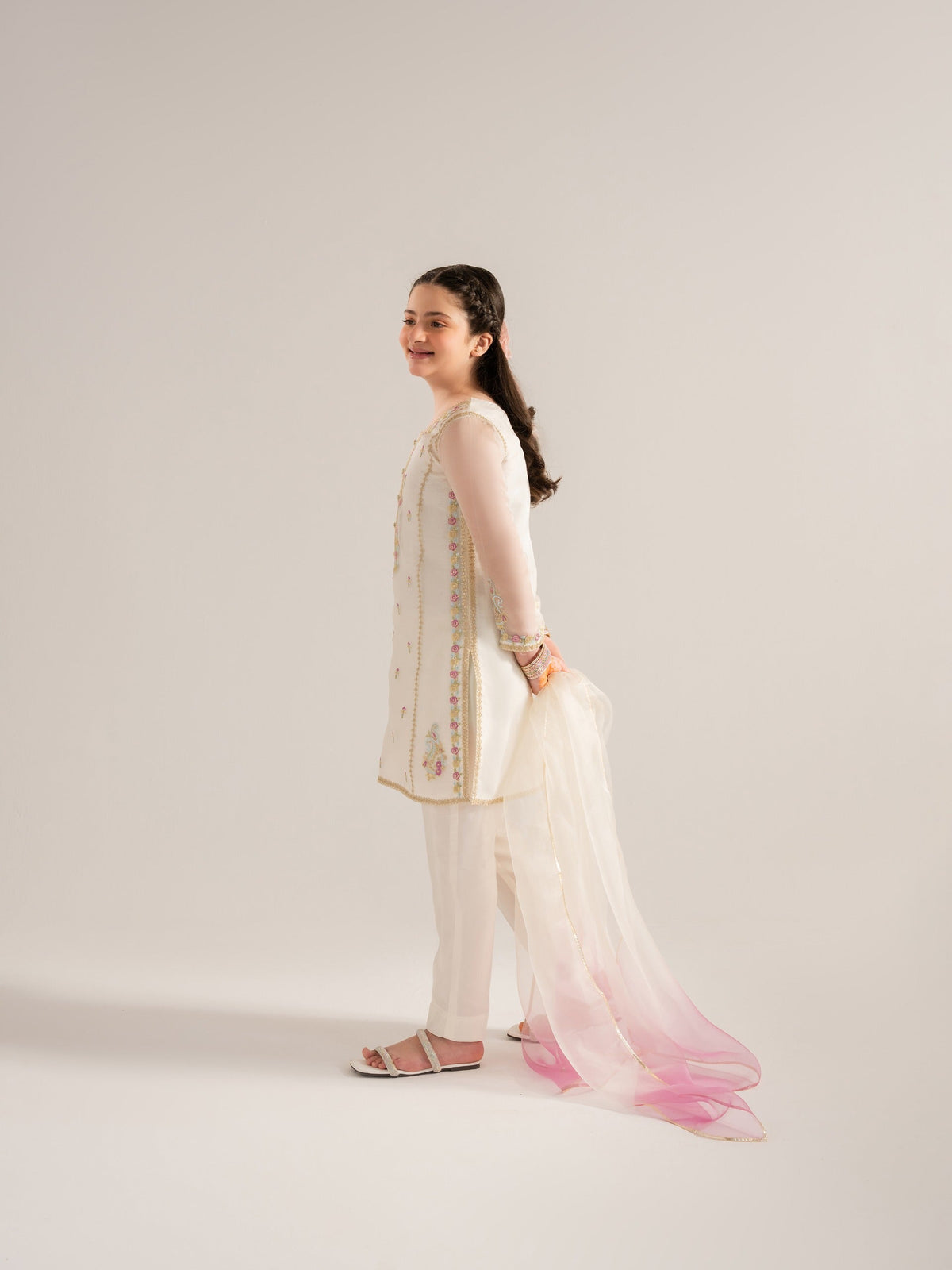 (Kids) 3 Piece - Embroidered Organza Net Suit KD-023