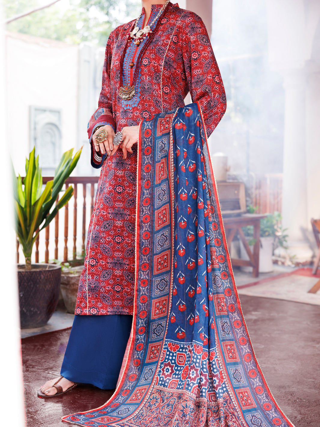 Maroon Cambric 3Pc Unstitched - AWP-3PS-737B