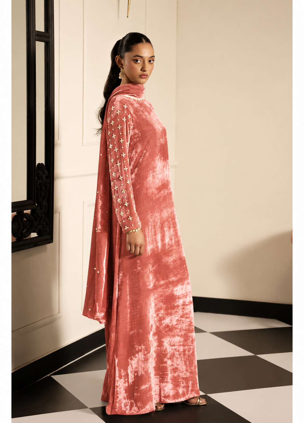 Salmon Velvet Kaftan