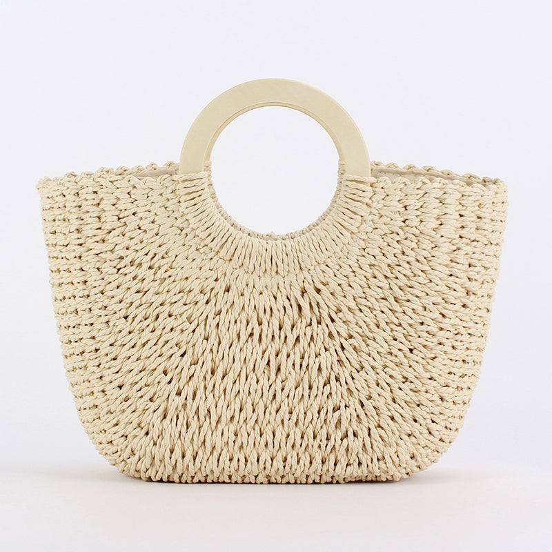 Derya Raffia Structured Bag with Wooden Handle