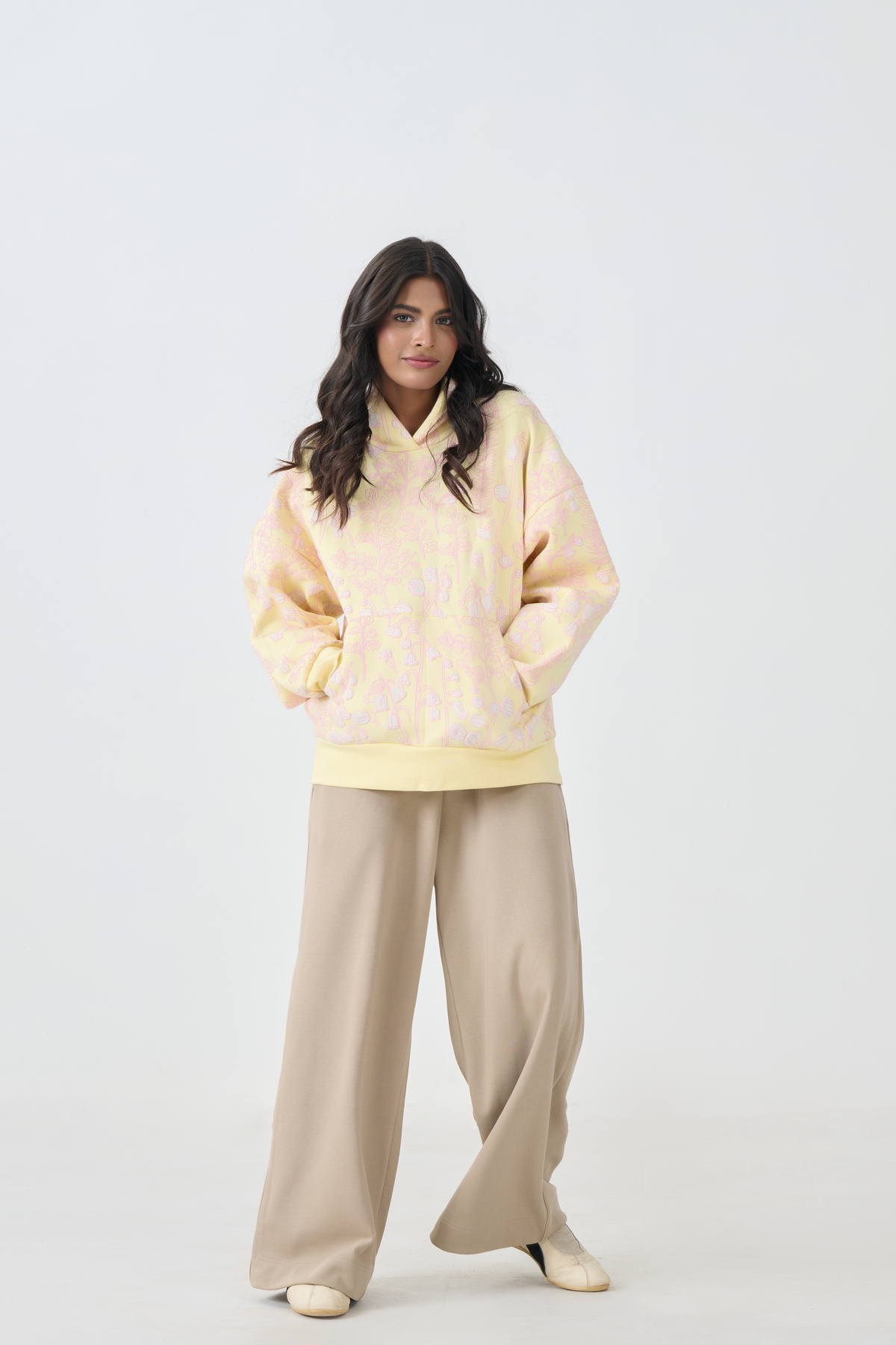Loose Fit Fleece Pull Over Hoodie (Yellow)