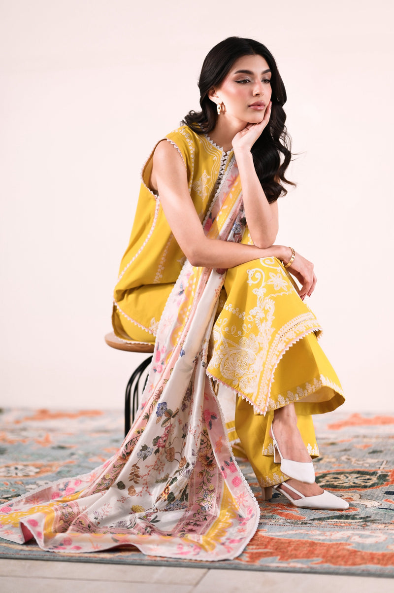 Tuscan Daisy Luxury Embroidered Lawn 3Pcs Set (Npa3-26415) - Ready To Wear / Express Delivery For Eid