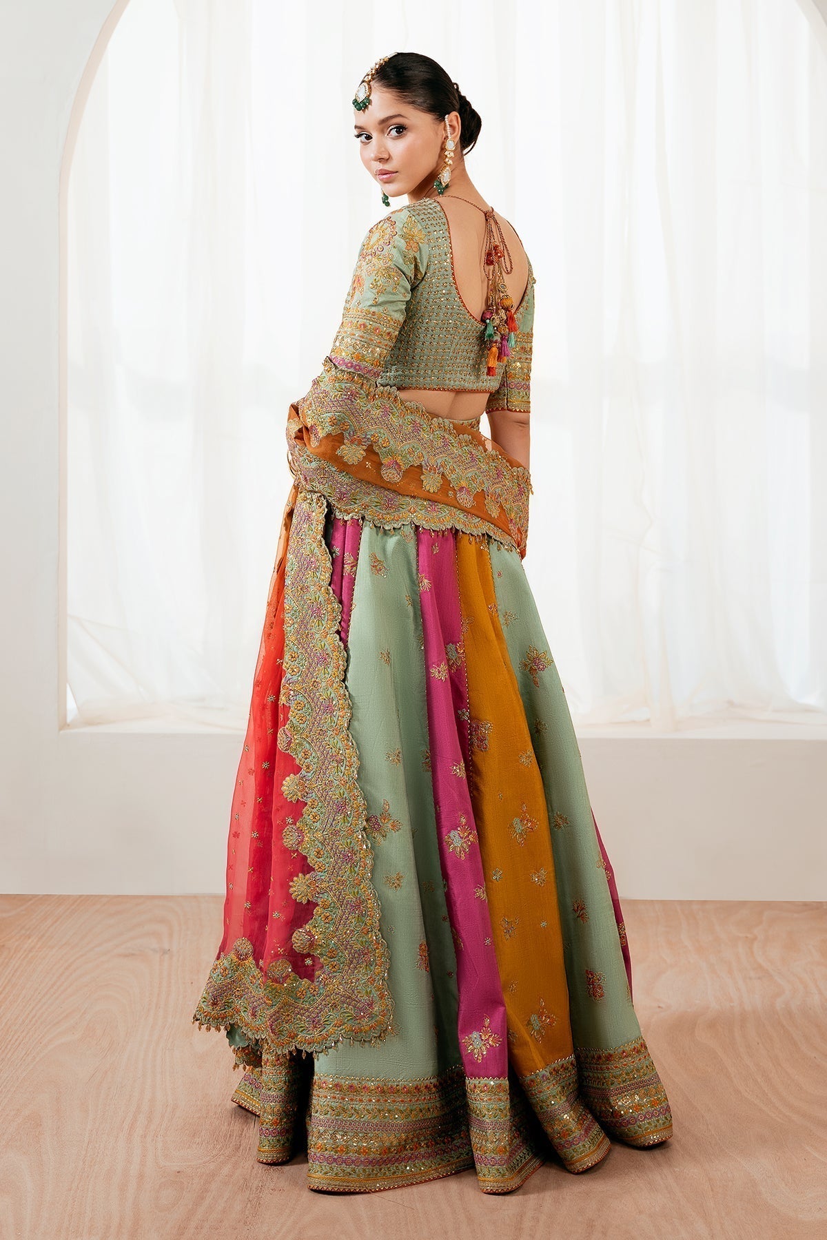 Embroidered Silk Style — Mairaz Sage Green Lehenga Set