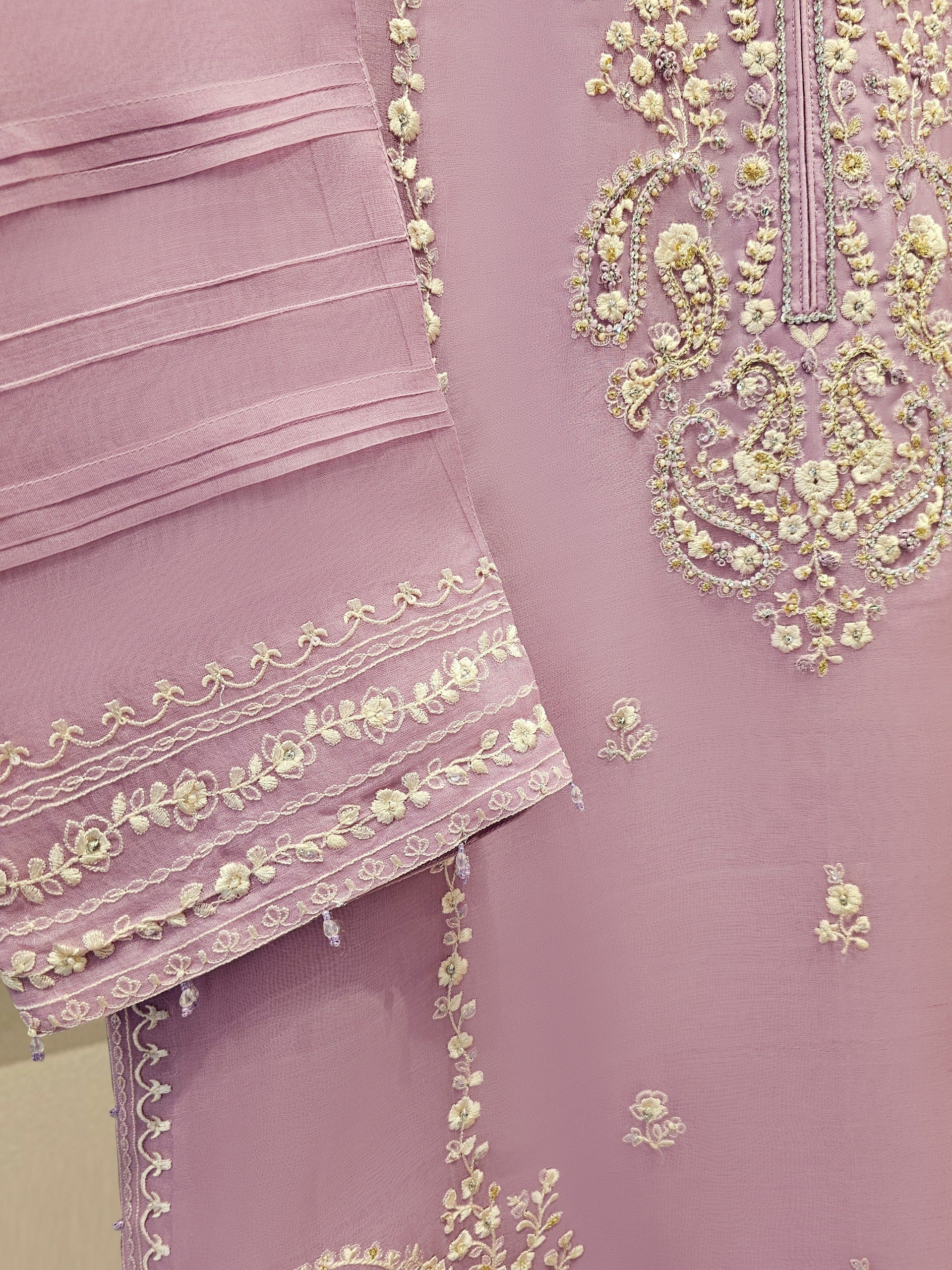 Pure Organza Embroidered Suit S111626