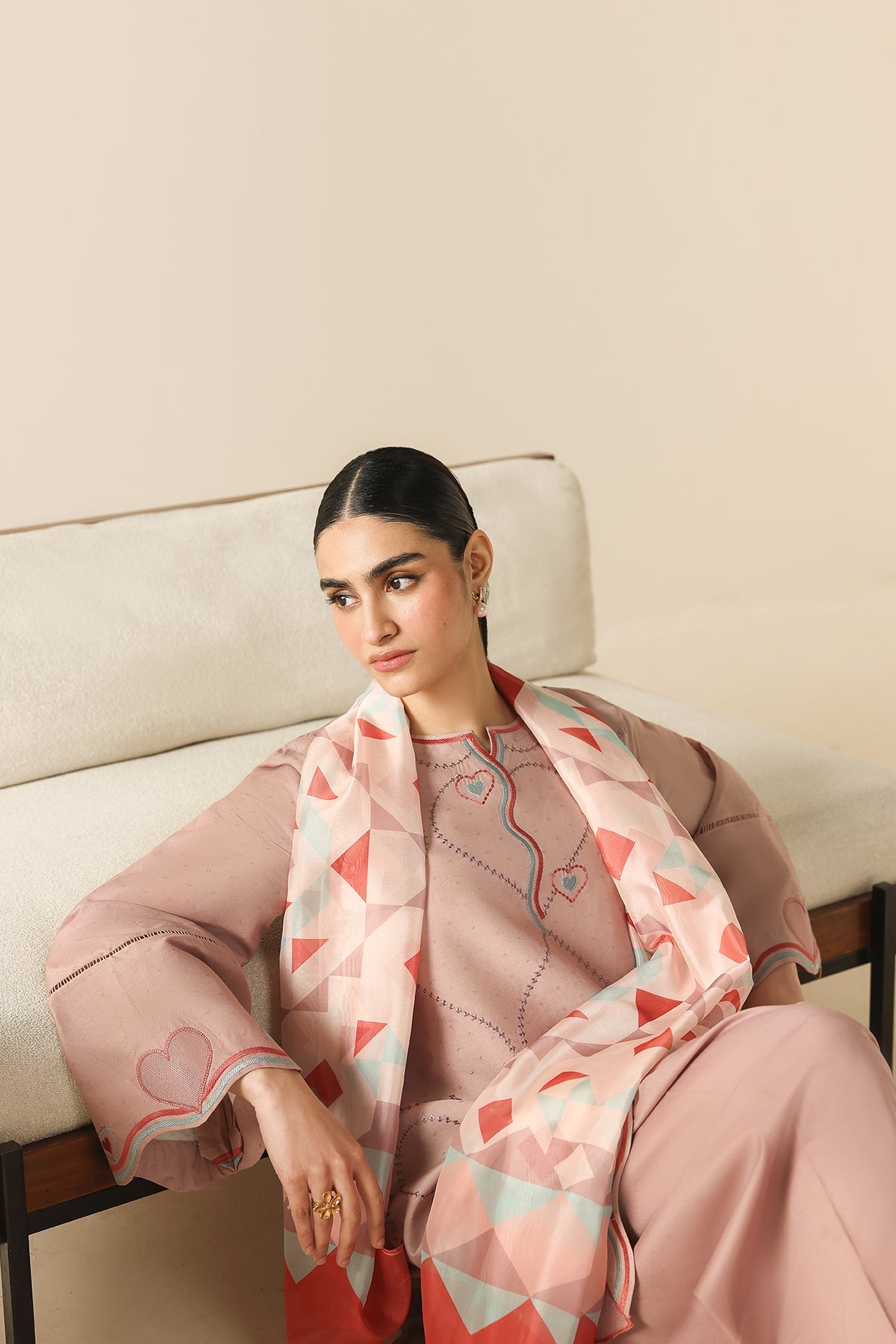 2 Piece - Embroidered Raw Silk Suit
