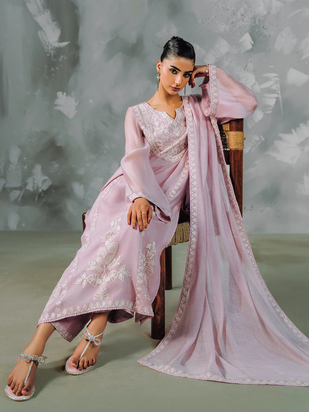 Khaddi Tulle - 4Pcs Tusser Net Ensemble