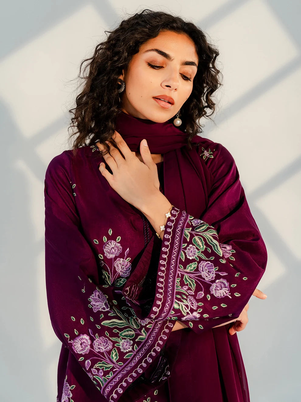 PLUM RADIANCE - 3pcs Tusser Silk Ensemble