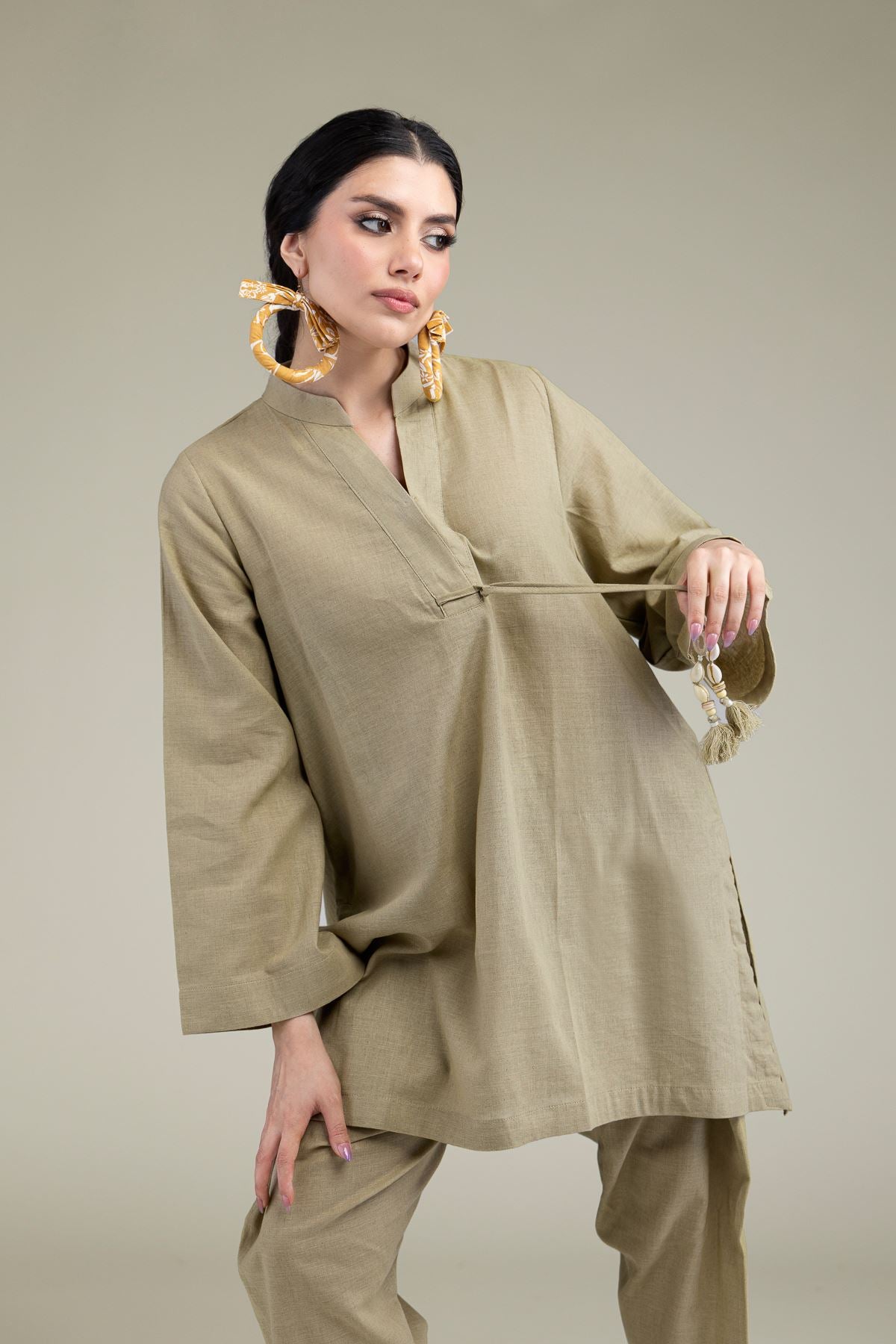 V-Neck Band-Collar Kurta