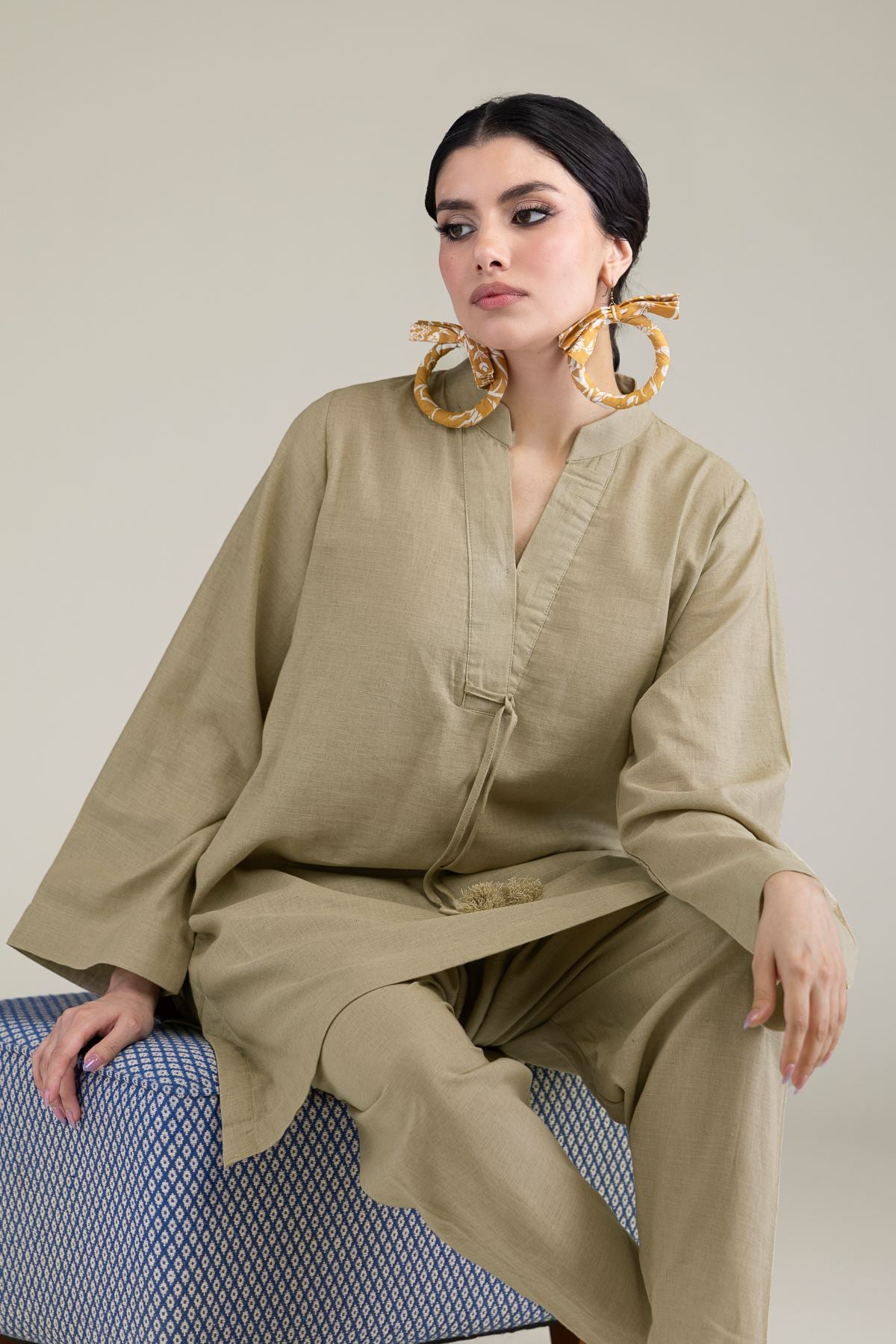 V-Neck Band-Collar Kurta