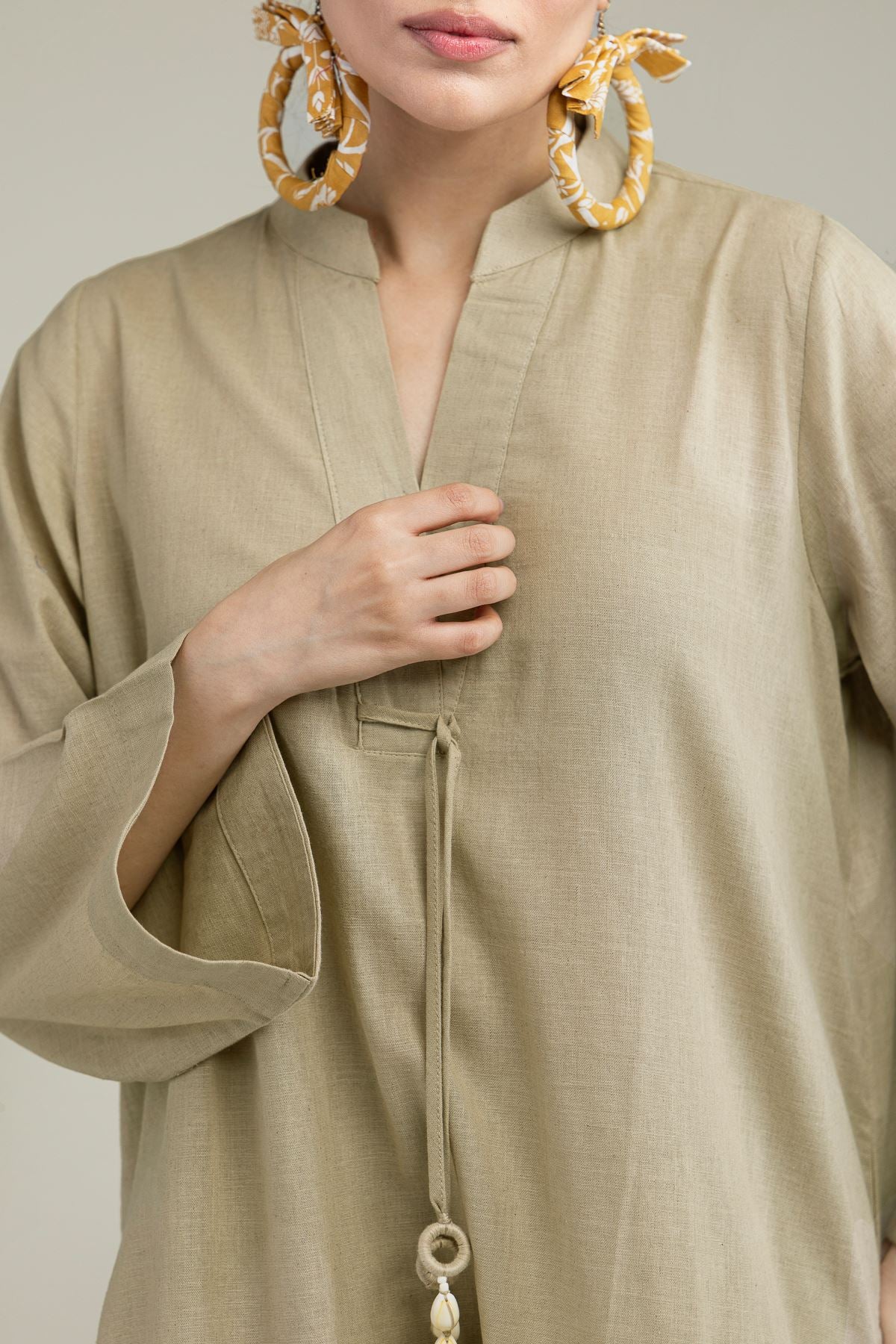 V-Neck Band-Collar Kurta