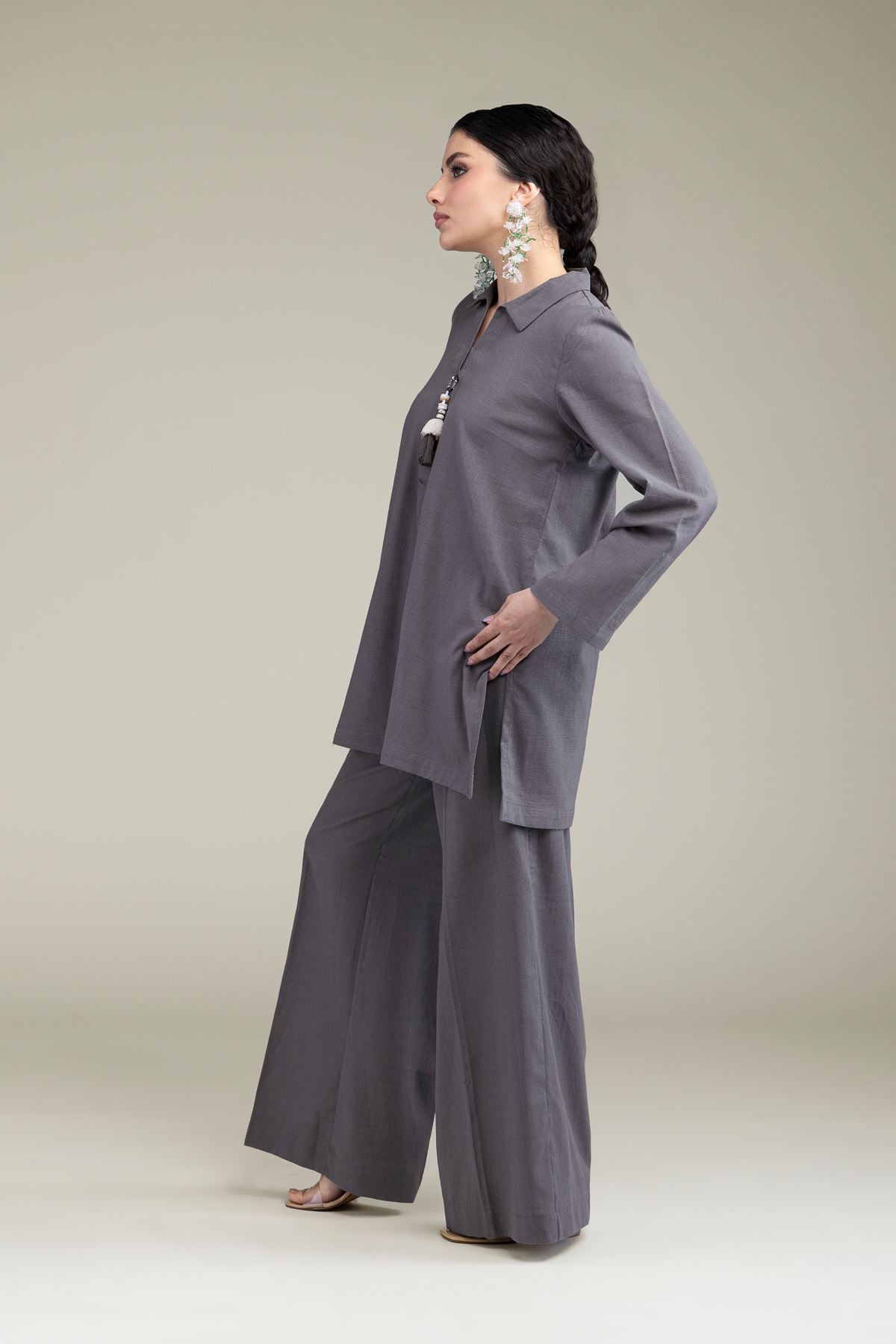 Gray Solid Pants