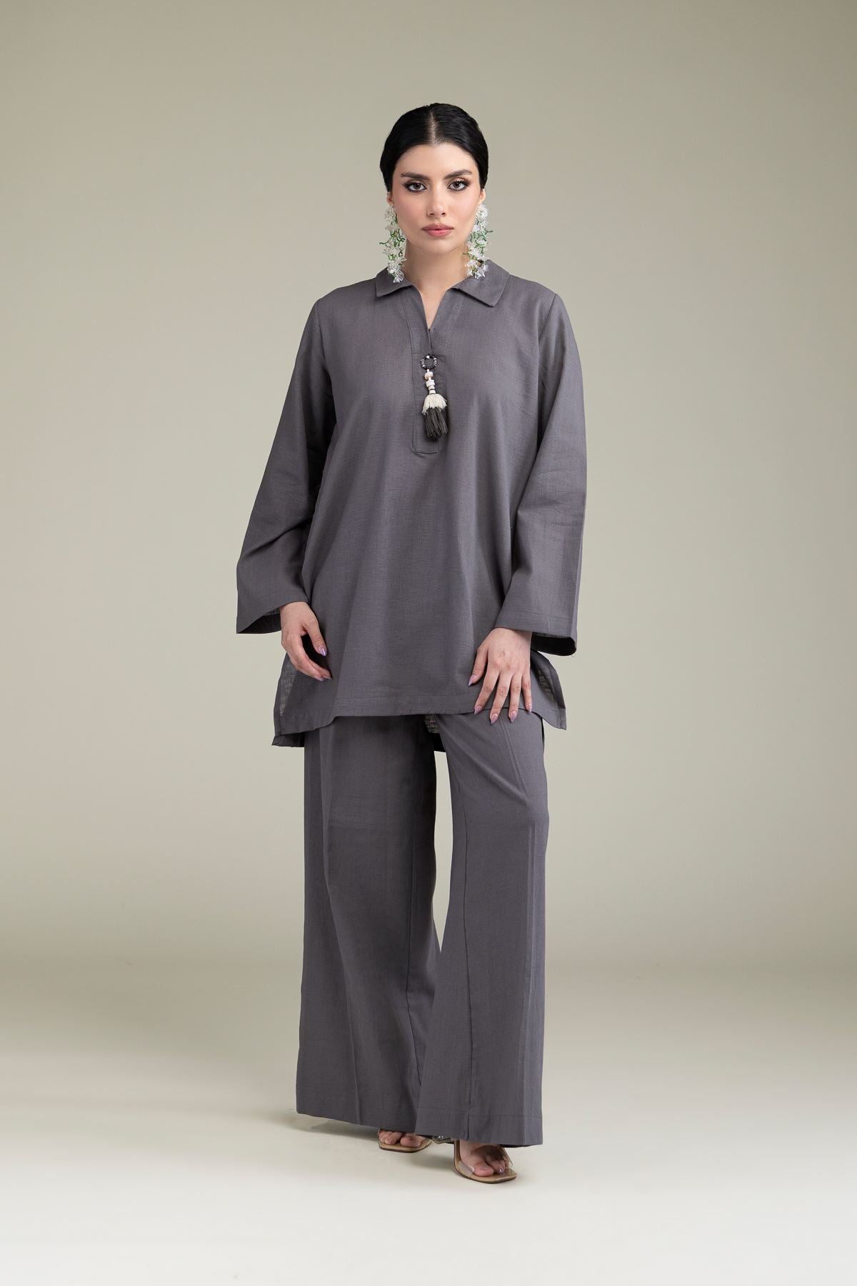 Gray Solid Pants