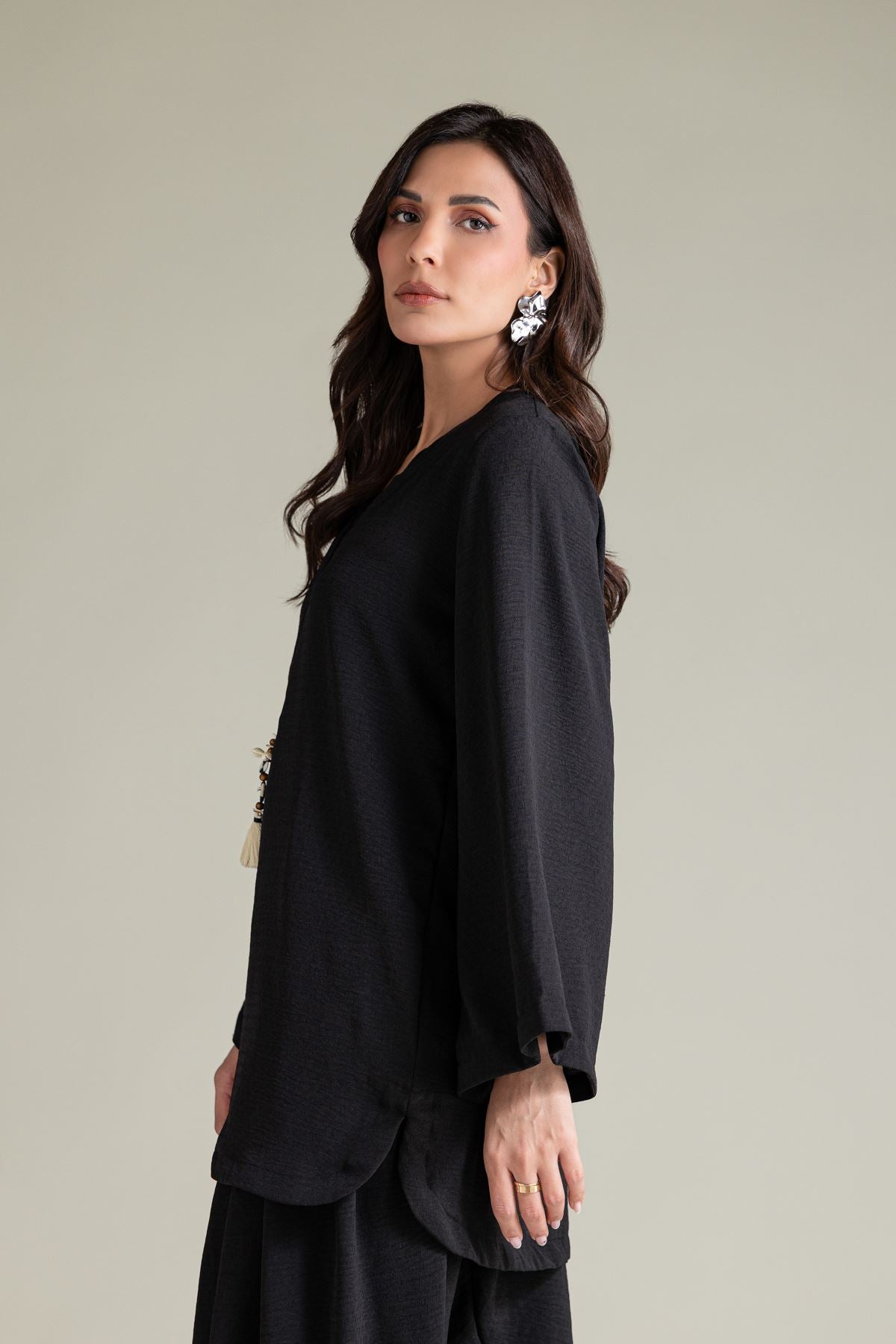 Black Crinkle Kurta