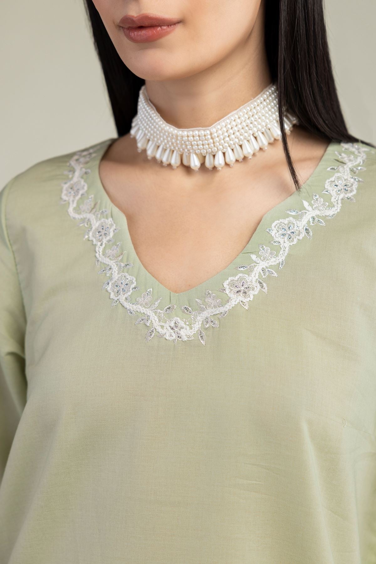 V-Neck Mint Kurta