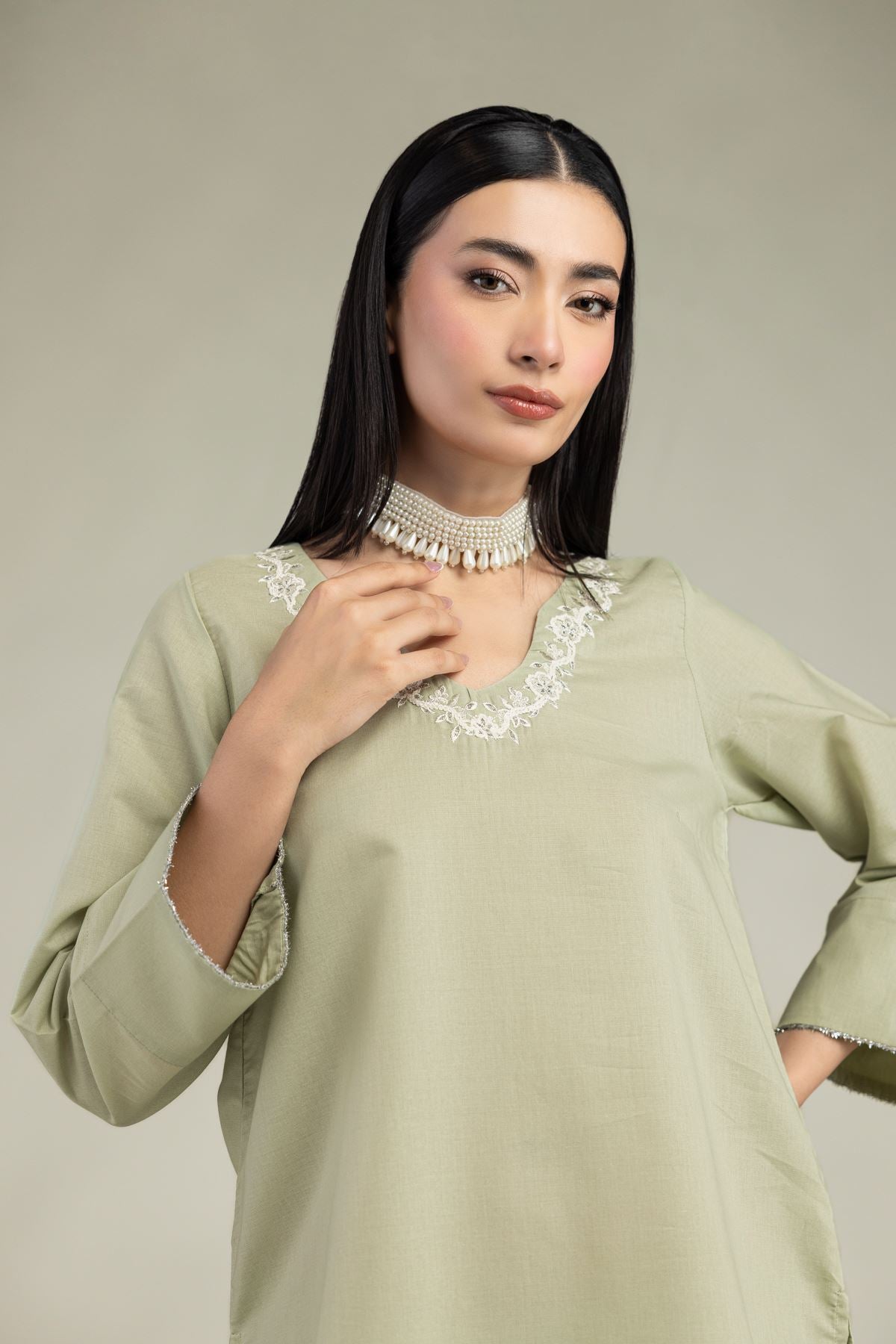 V-Neck Mint Kurta