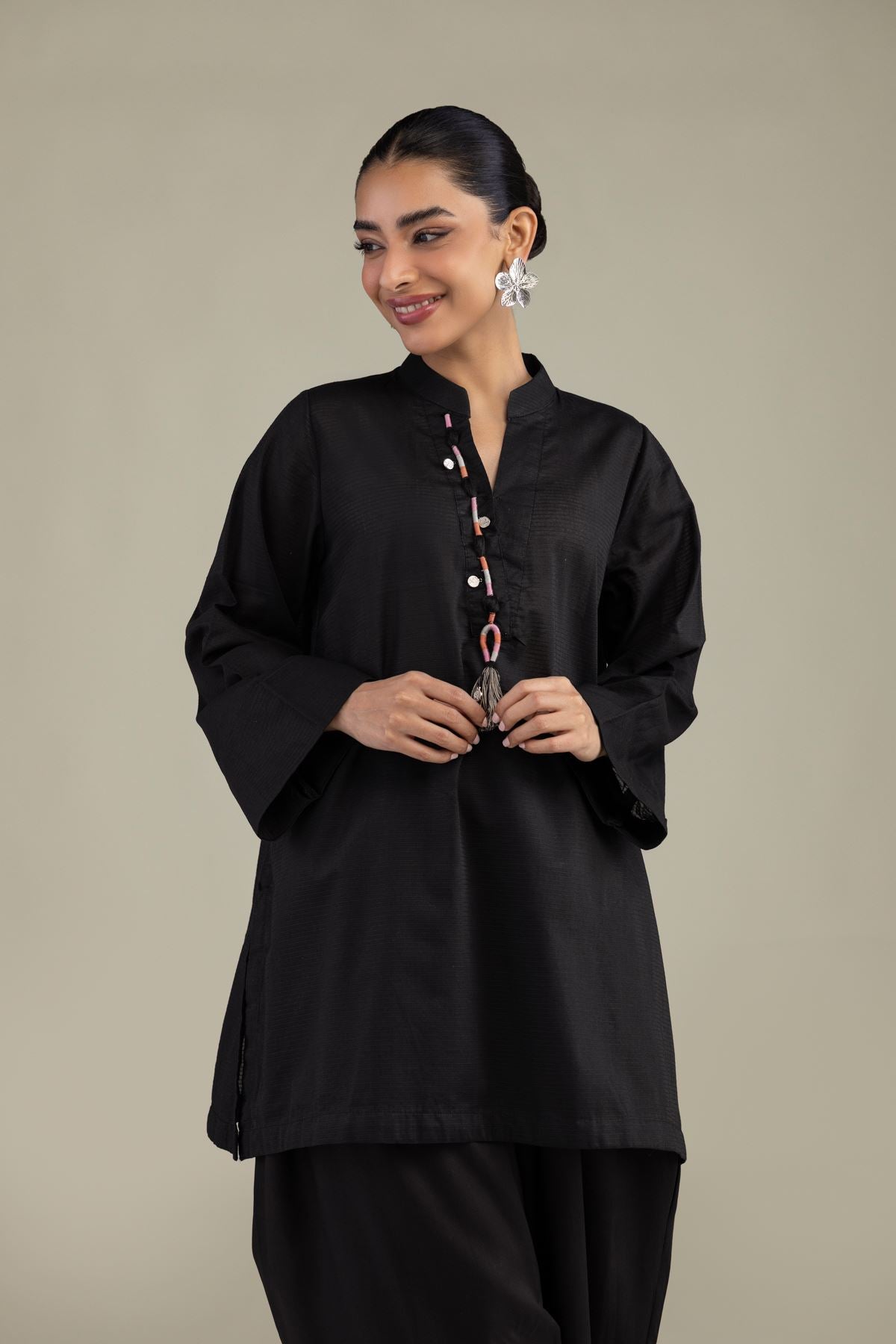 V-Neck Black Kurta