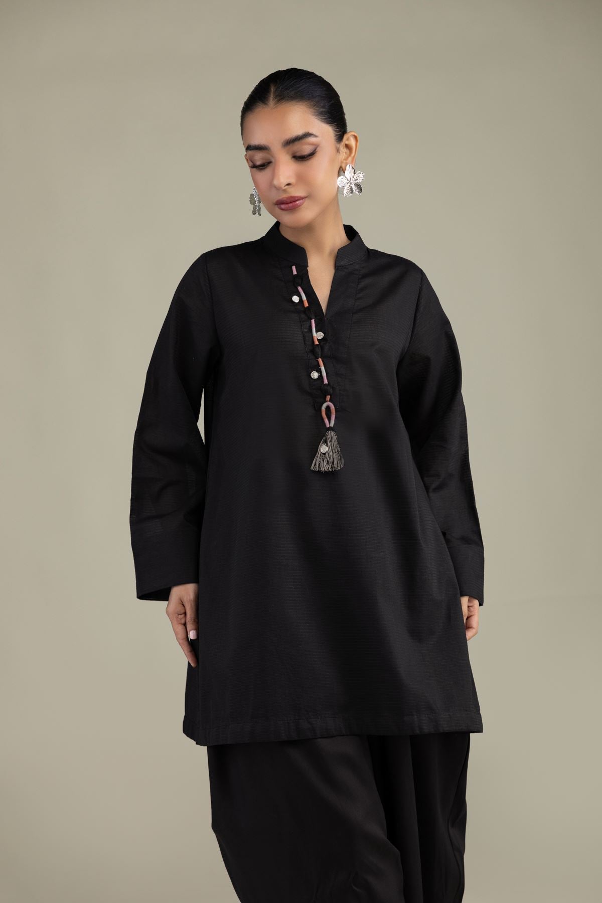 V-Neck Black Kurta
