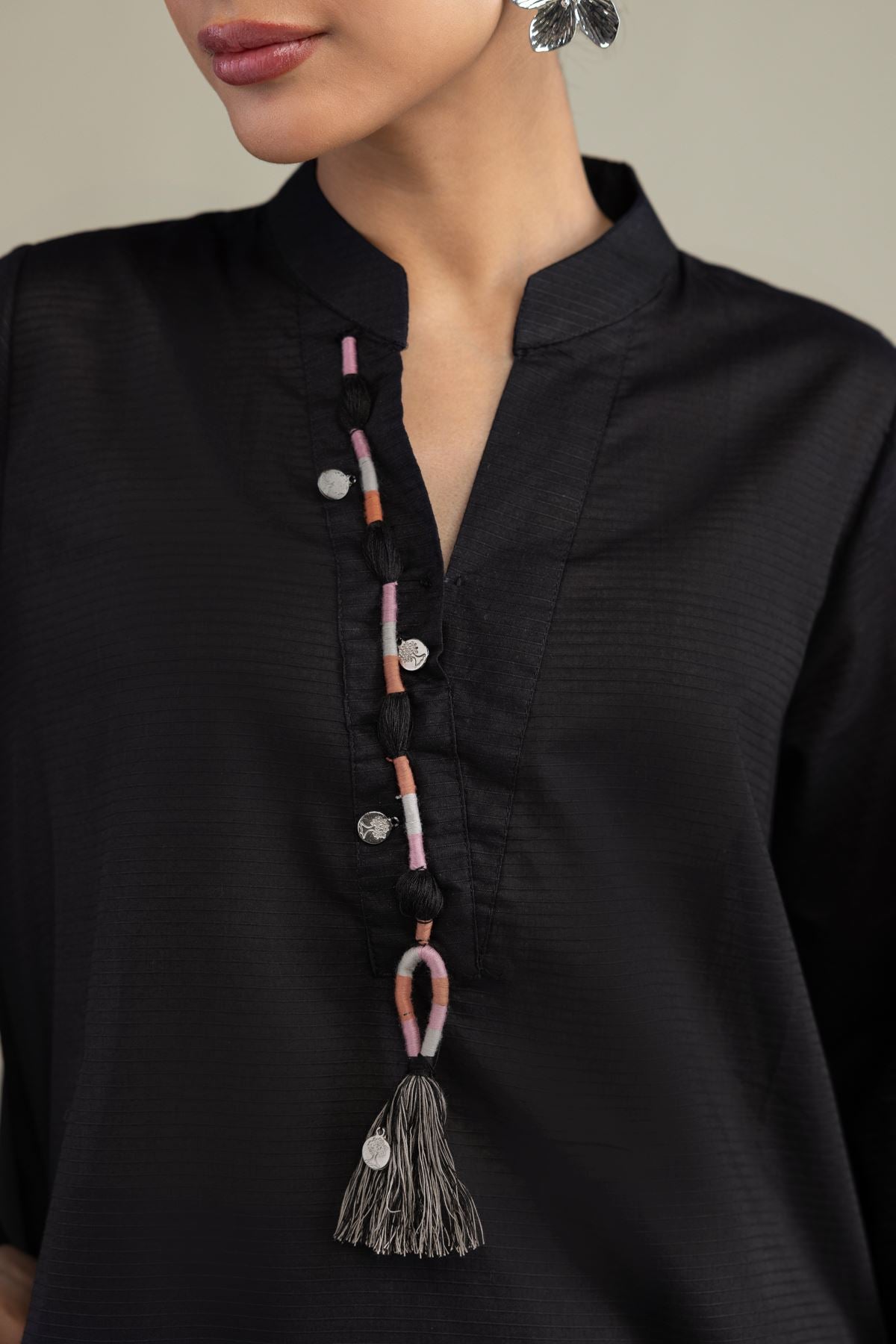 V-Neck Black Kurta