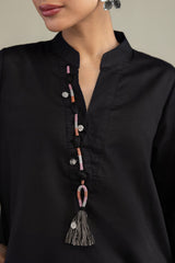 V-Neck Black Kurta