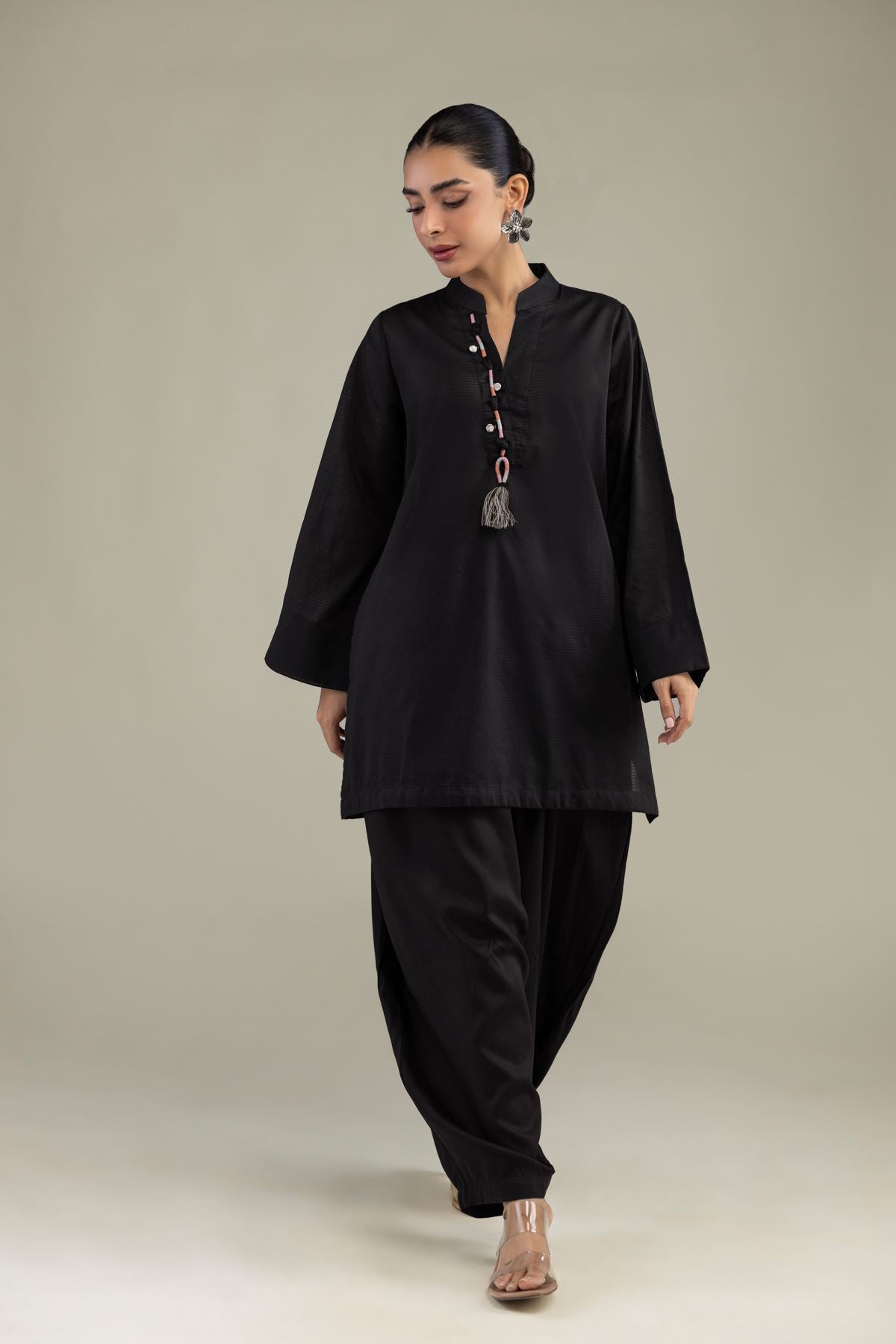 V-Neck Black Kurta