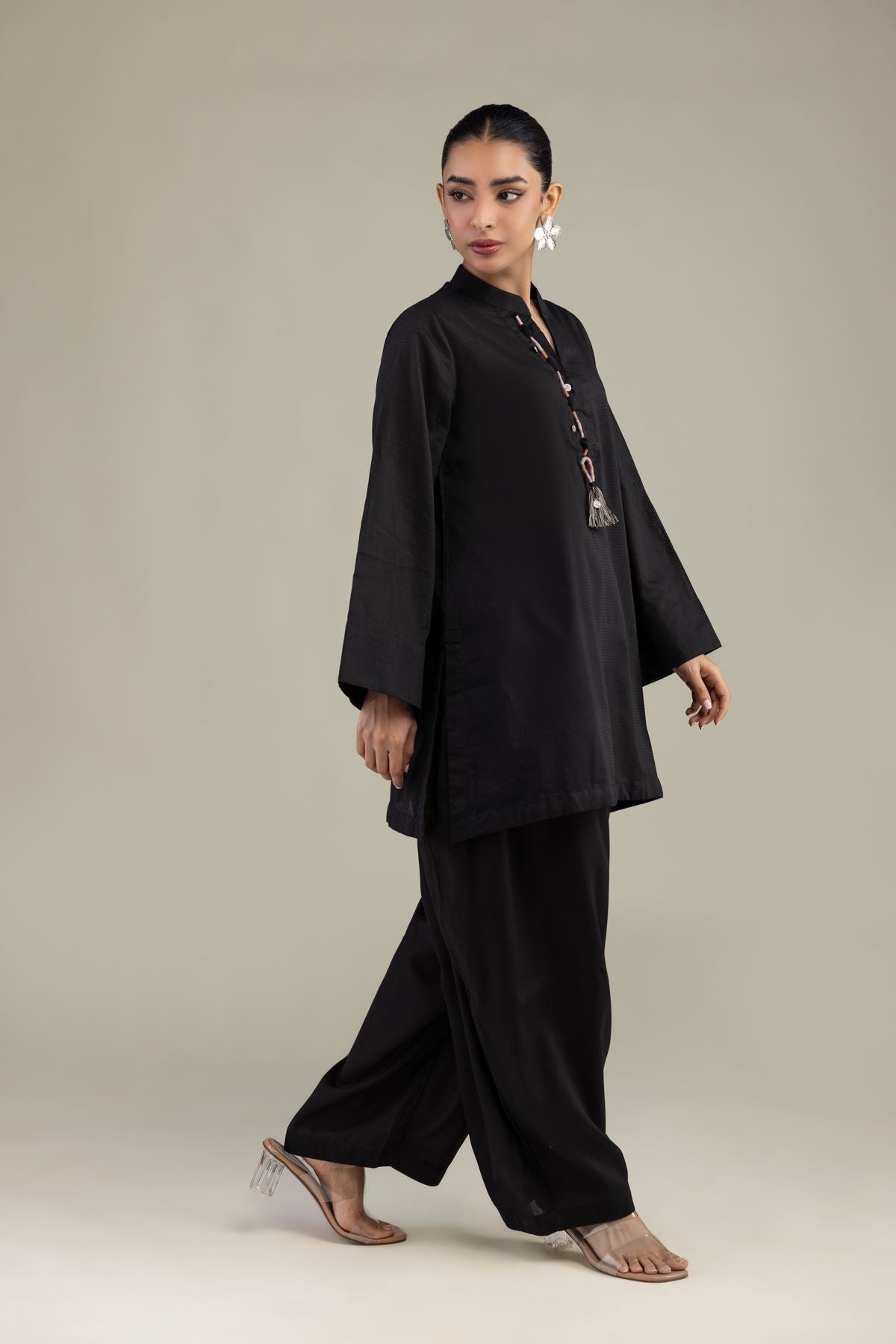 V-Neck Black Kurta