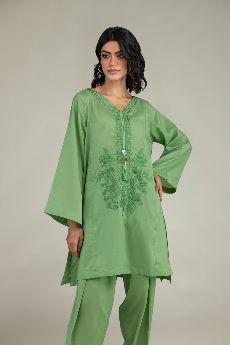 Green V-Neck Kurta