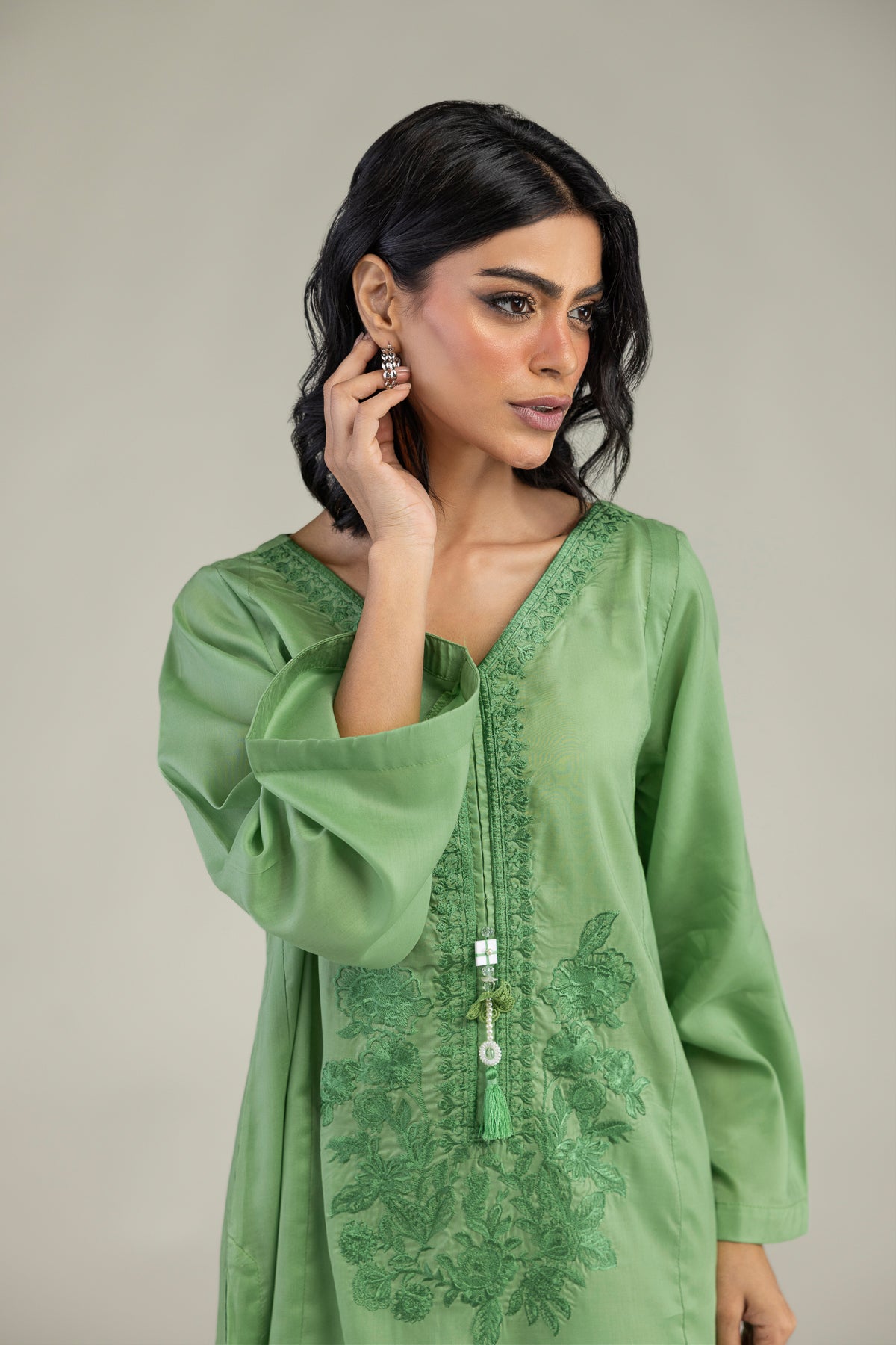 Green V-Neck Kurta